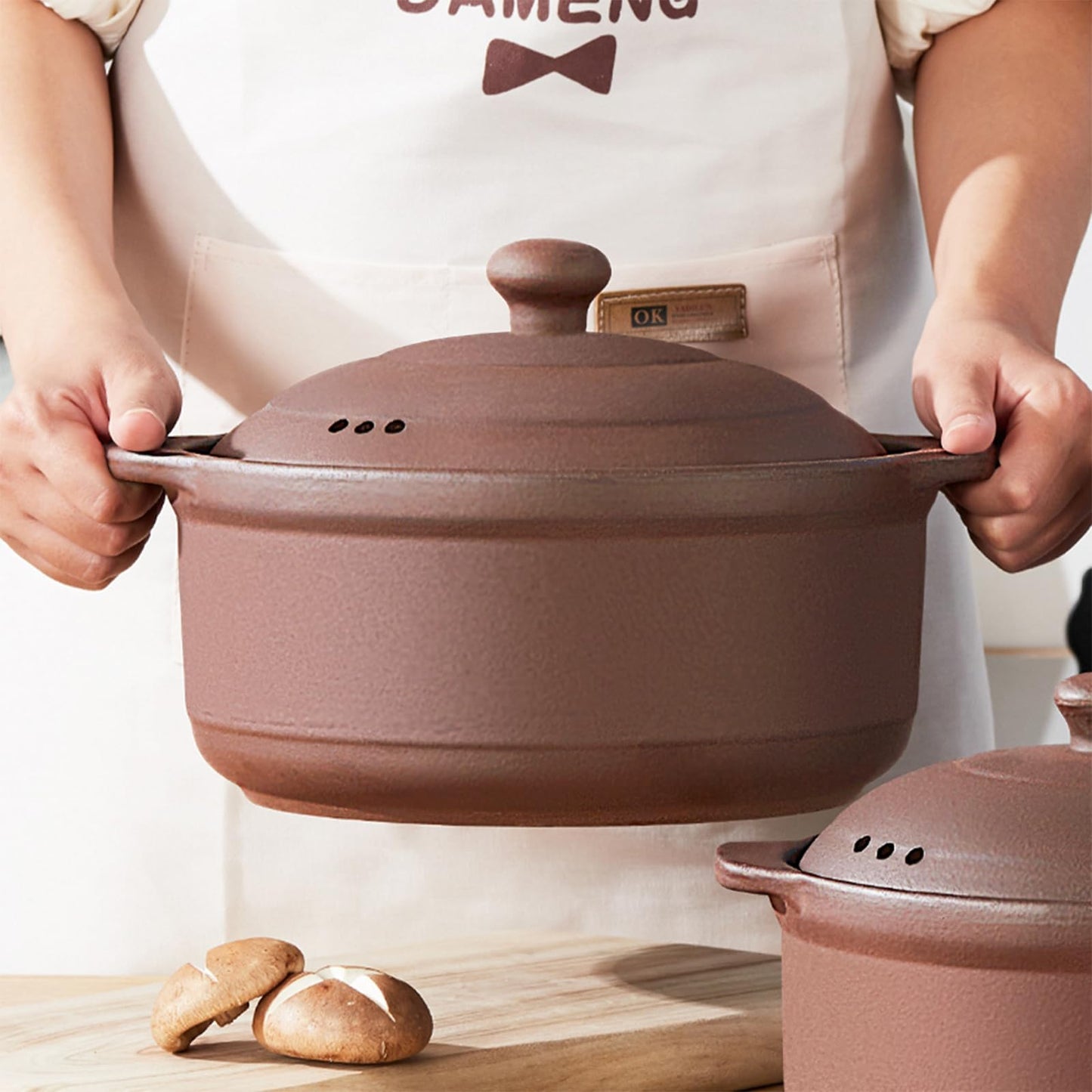 Natural Terracotta Casserole with Lids Clay Pots for Cooking, Unglazed Earthenware Rice Pots