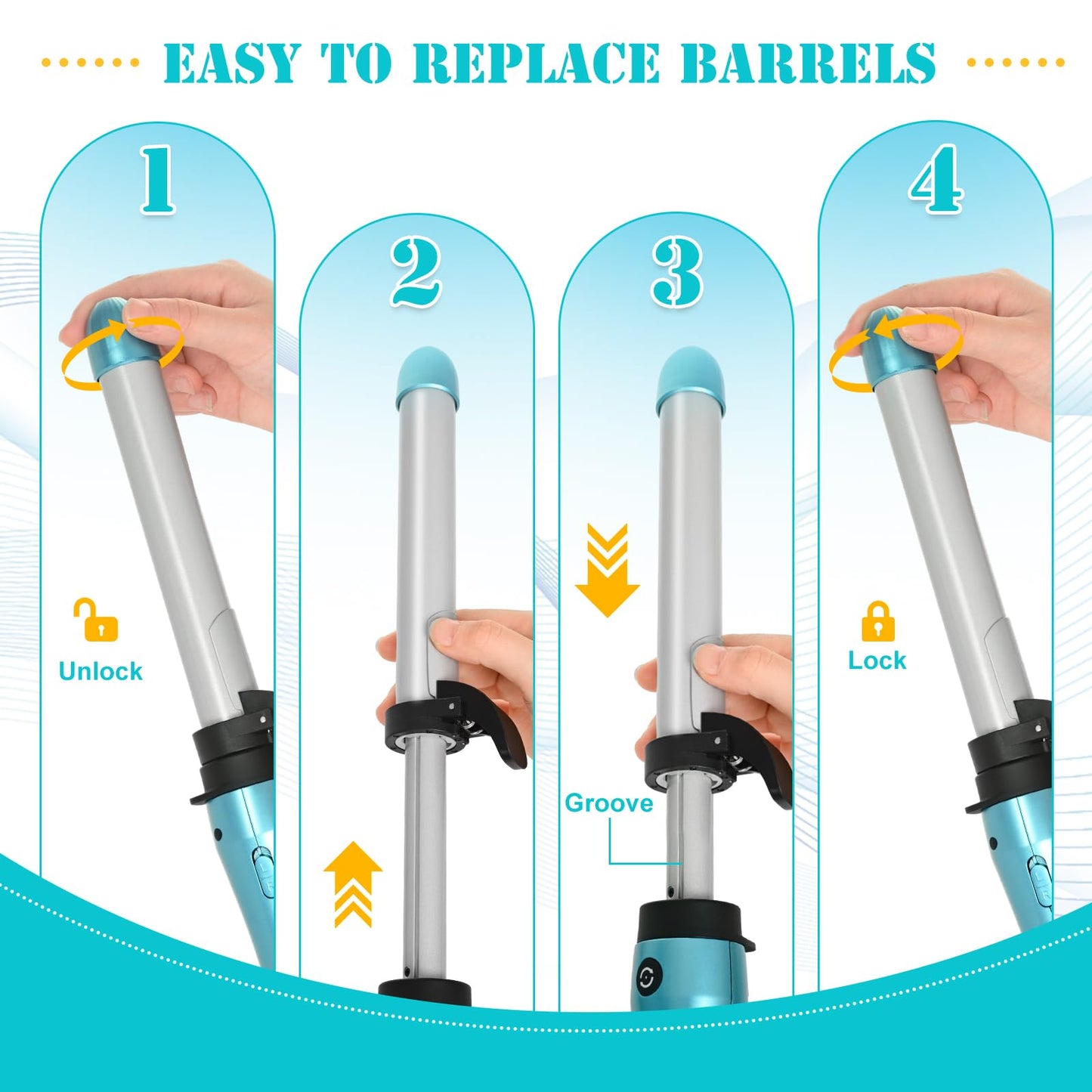 3 in 1 Auto Rotating Hair Curling Wand - IAMFINE Automatic Rotating Curling Iron with Interchangeable Ceramic Barrels(0.75", 1", 1.25"), Instant Heat Up Hair Curler, Adjustable Temp Hair Styling Tools for Beach Waves