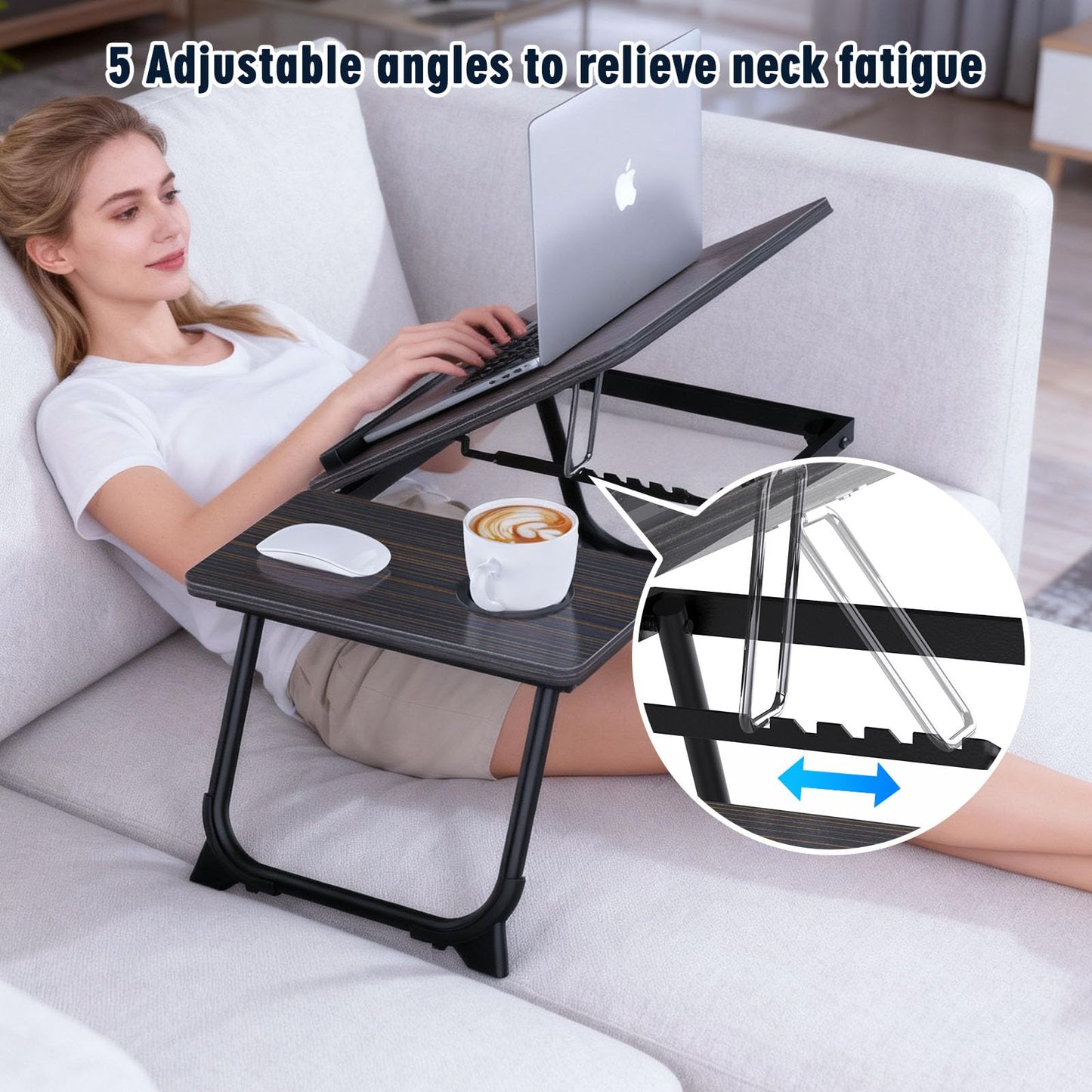 Laptop Desk,Laptop Bed Table with Foldable Legs Cup Holder Adjustable Tray Reading Book Stand Lap Notebook Holder for Bed Sofa Terrace Carpet