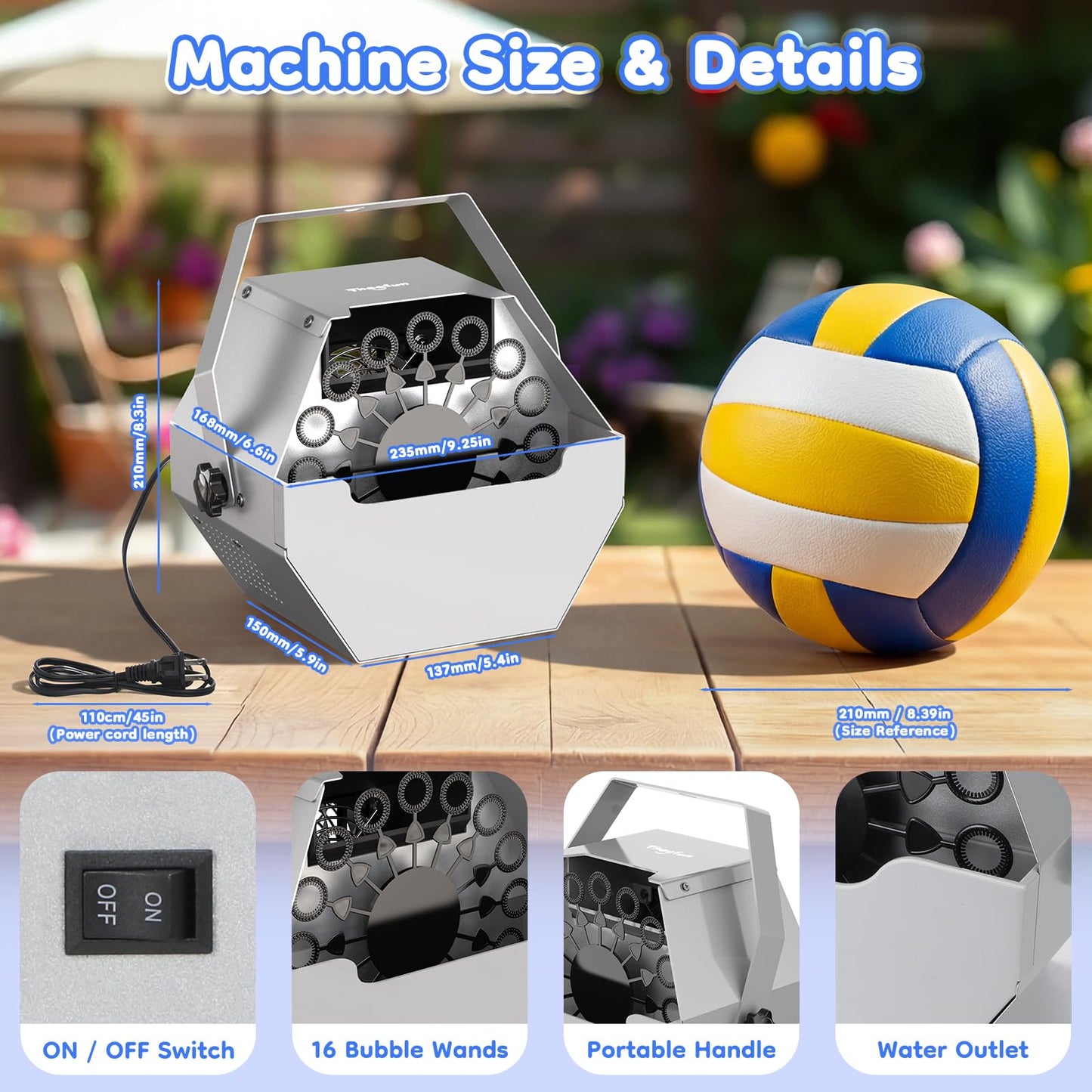 Theefun Bubble Machine: 750ML Metal Automatic Bubble Maker, Portable Professional Bubble Blower Operated by Plug-in Bubble Machine for Parties Weddings, Silver-Gray