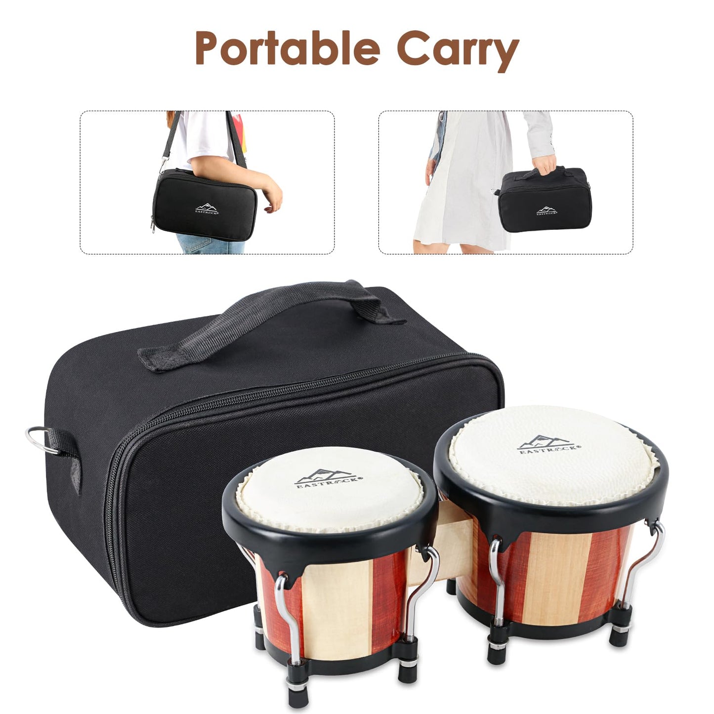 EastRock Bongo Drum 4" and 5" Bongos Drum Set, Musical Instruments for Adults Kids Beginners Professionals, Tunable Wood and Metal Drum Percussion Instruments with Tuning Wrench
