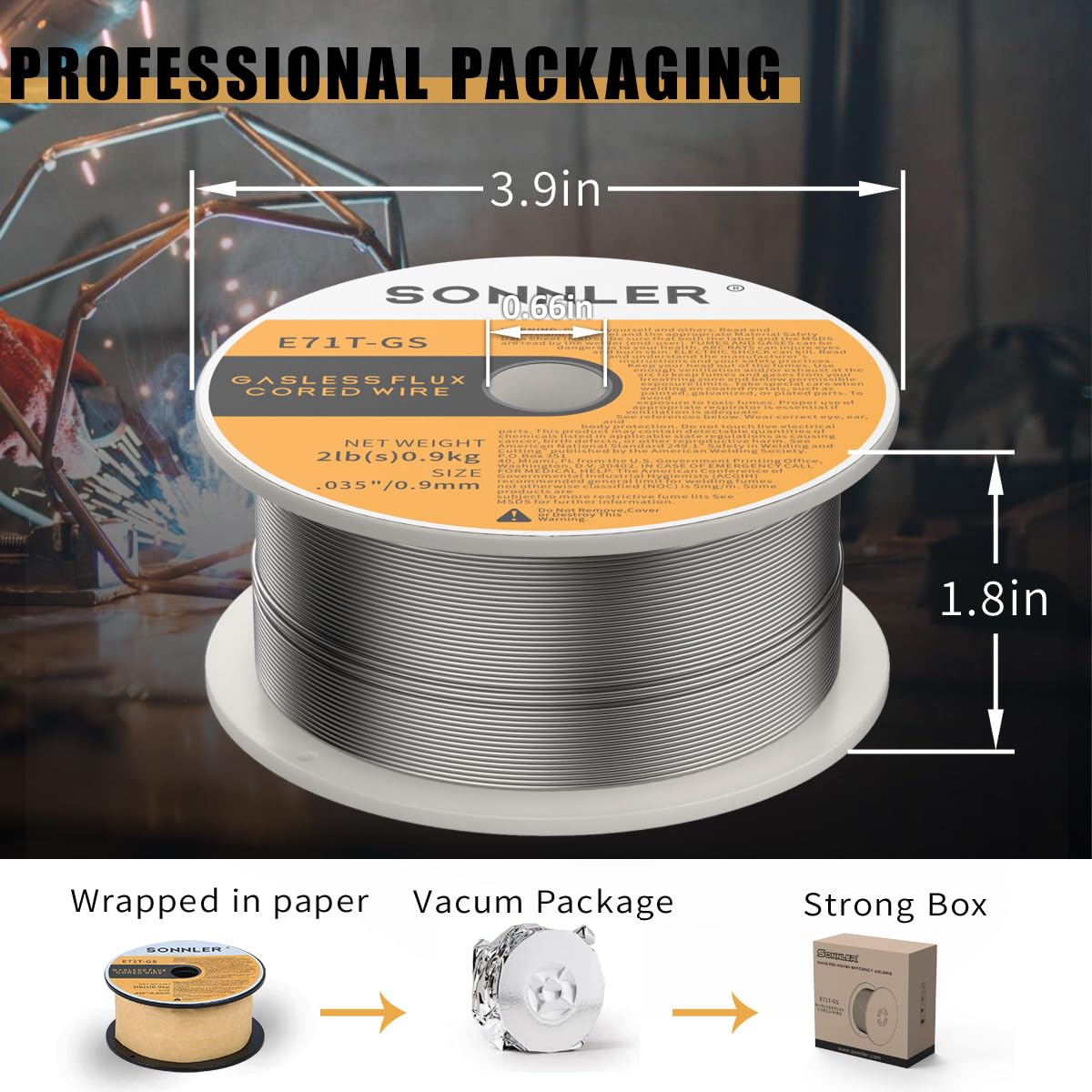 SONNER 035 Flux Core Welding Wire,3 Packs 2-Pound E71T-GS Low Splatter Gasless Carbon Steel Mig Welding Wire Compatible With HF Fourney Harbor Welder