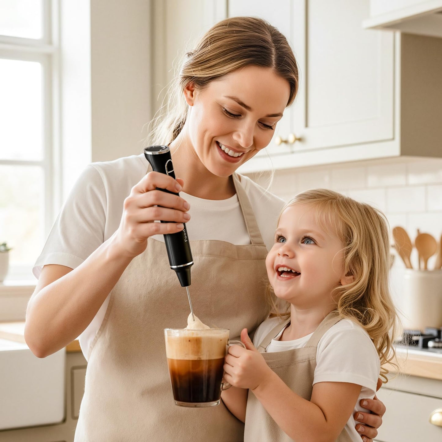 Foodville MF06 Rechargeable Milk Frother 1800 Mah with 9 Speed and 3 Frother, LED Display Screen, Storage Stand, for Coffee Milk Foam, Cappuccino, Latte, Keto Diet, Protein Powder, Matcha, Bulletproof