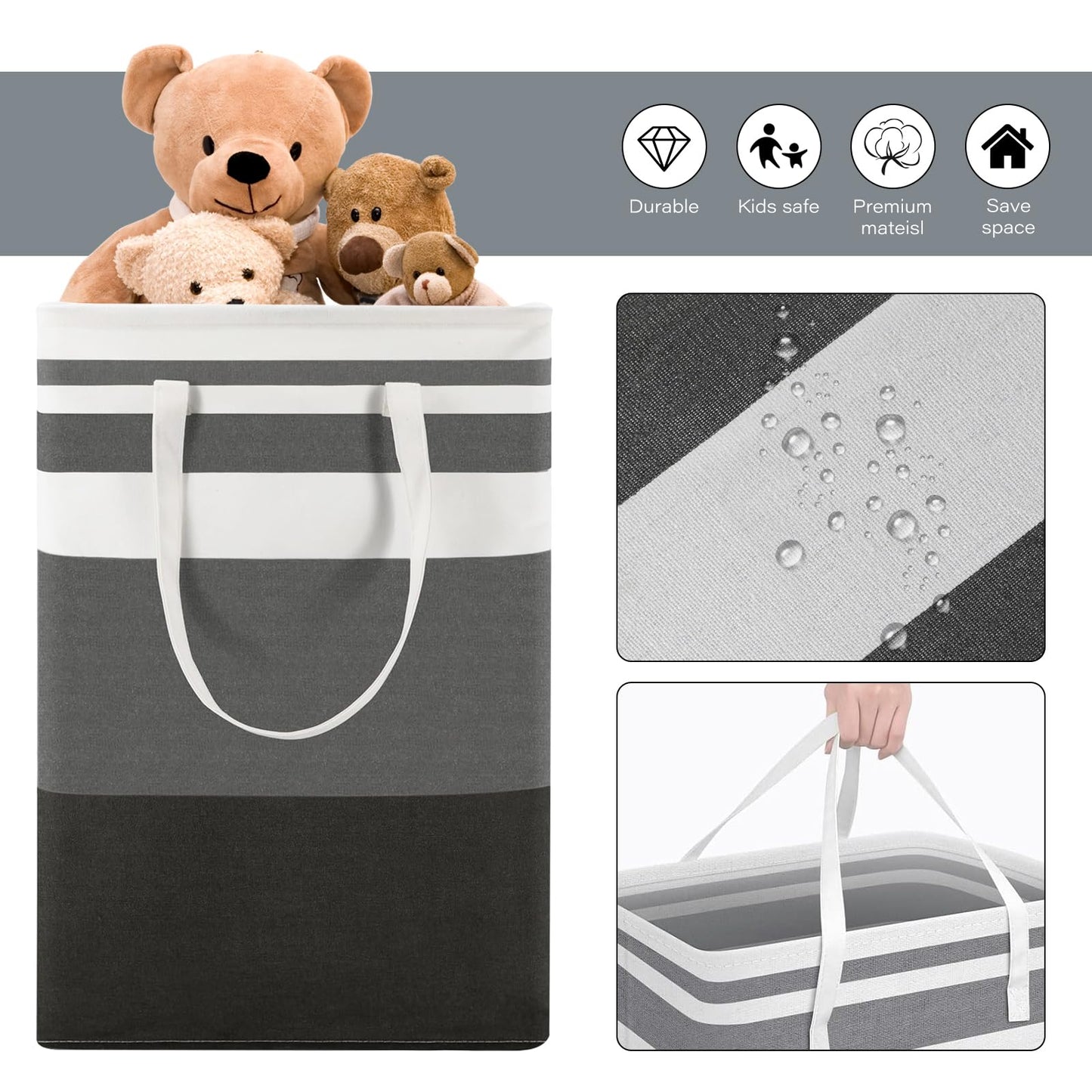 Valueest 80L Large Laundry Basket (3-Pack) – Collapsible, Freestanding Clothes Hamper with Handles – Waterproof Storage Organizer for Laundry, Toys & Clothes – Space-Saving Gradient Gray