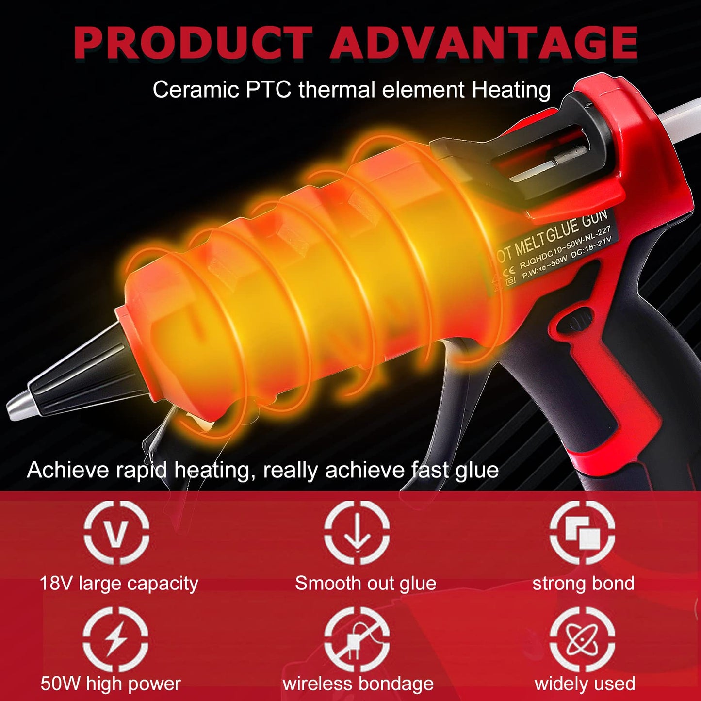 Cordless Hot Glue Gun Suitable for Milwaukee 18V Li-ion Battery, 30s Quick Preheat Hot Melt Glue Gun with 30 Pcs Glue Sticks(7 * 150mm) for Arts & Crafts & DIY & Repairs(Tool Only)