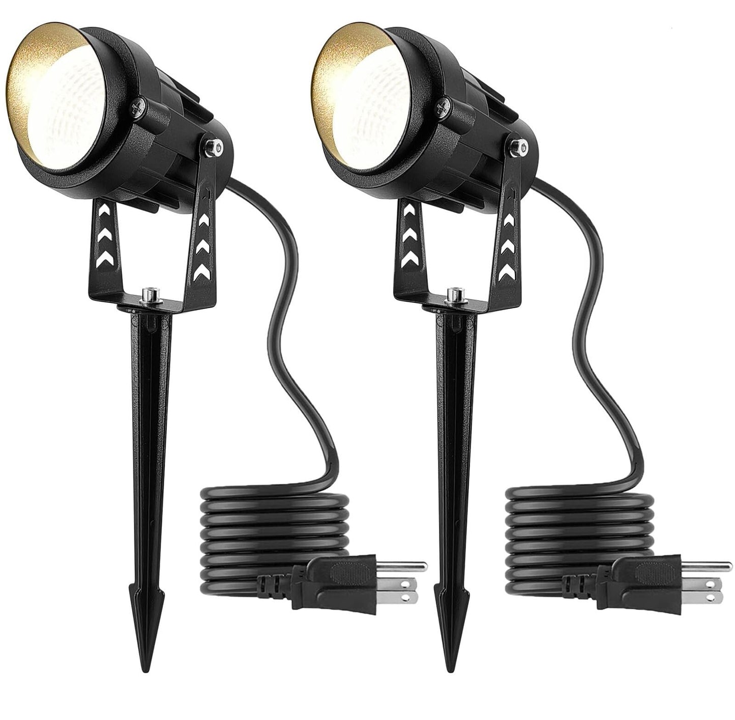 Warm White Spot Lights Outdoor, 12W 3000K Landscape Spot Lights, IP65 Waterproof Garden Lighting, Metal Case COB LED Lights for Lawn Lamp US 3- Plug Yard Christmas Decoration with Stakes(2 Pack)