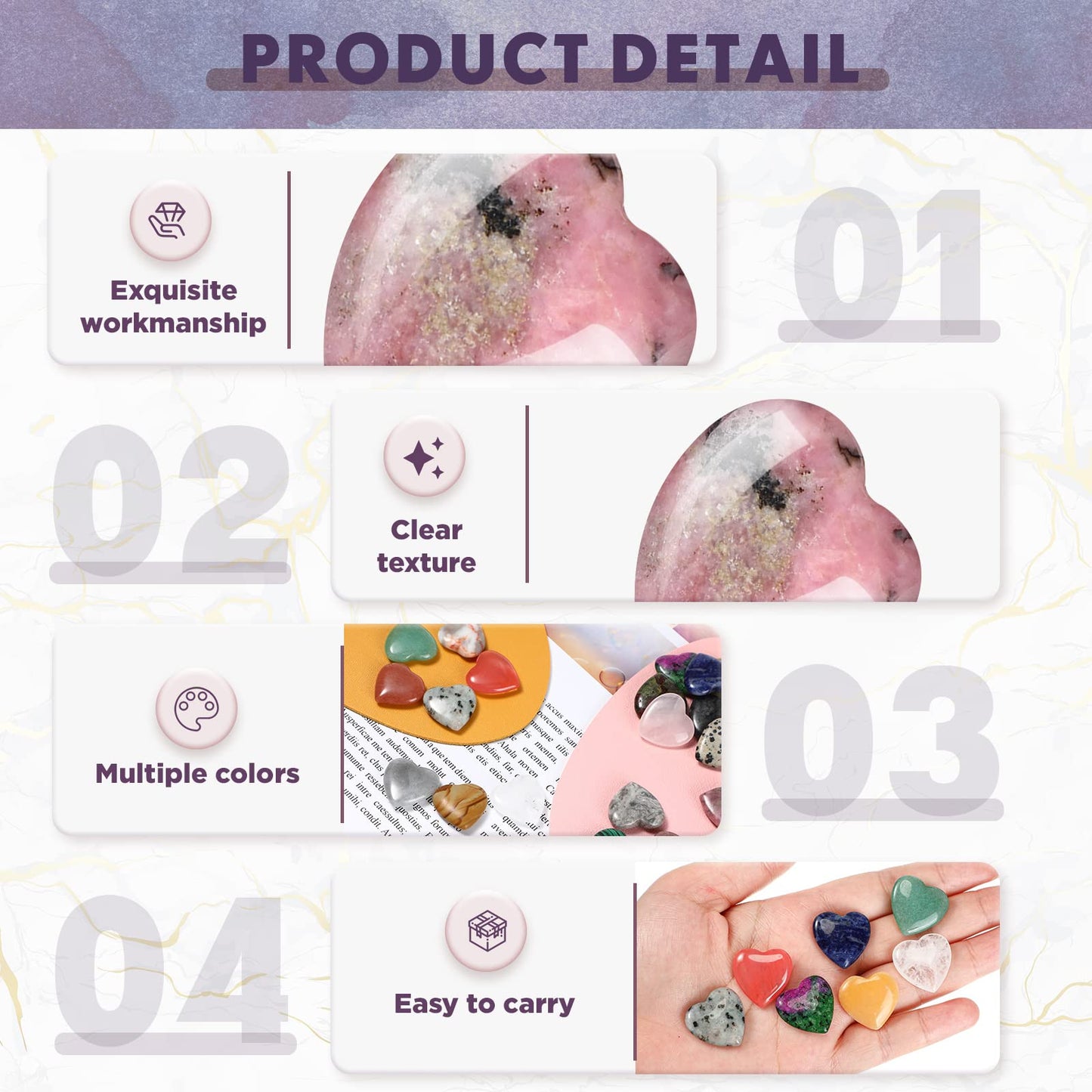 Nuenen 150 Pcs Worry Stones Natural Heart Shaped Stone Bulk Mother's Day Gifts Assorted Heart Gemstone 0.8'' Love Healing Crystal Chakra Pocket Witch Crystal for Witchcraft Reiki Balancing(Cute)