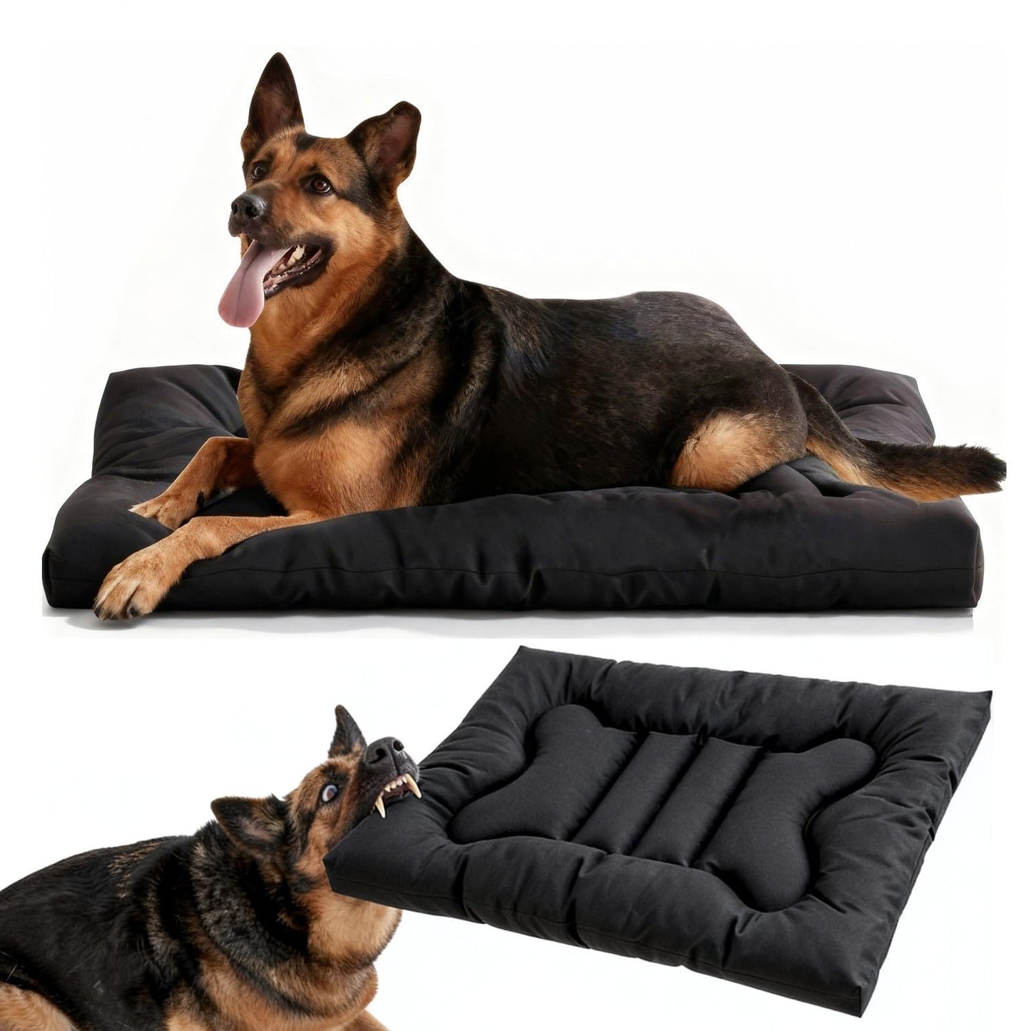 Chew Proof Indestructible Dog Bed for Aggressive Chewers Waterproof Durable Dog Crate Pad,Washable Tough Pet Mats for Kennel Machine Washable Black (Black, M-18''x29'')