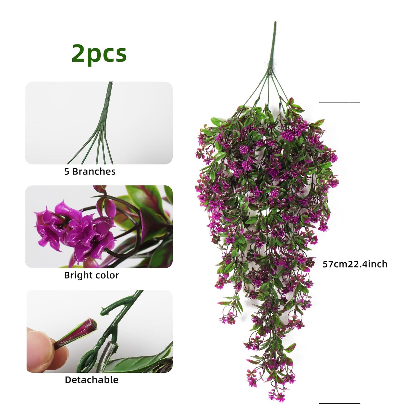 RECUTMS 2Pcs Artificial Hanging Flower Greenery Plants Spring Faux Greenery Artificial Plants for Outdoors Hanging Basket Plastic Home Garden Wedding Party Valentines Decorations(Fuchsia)