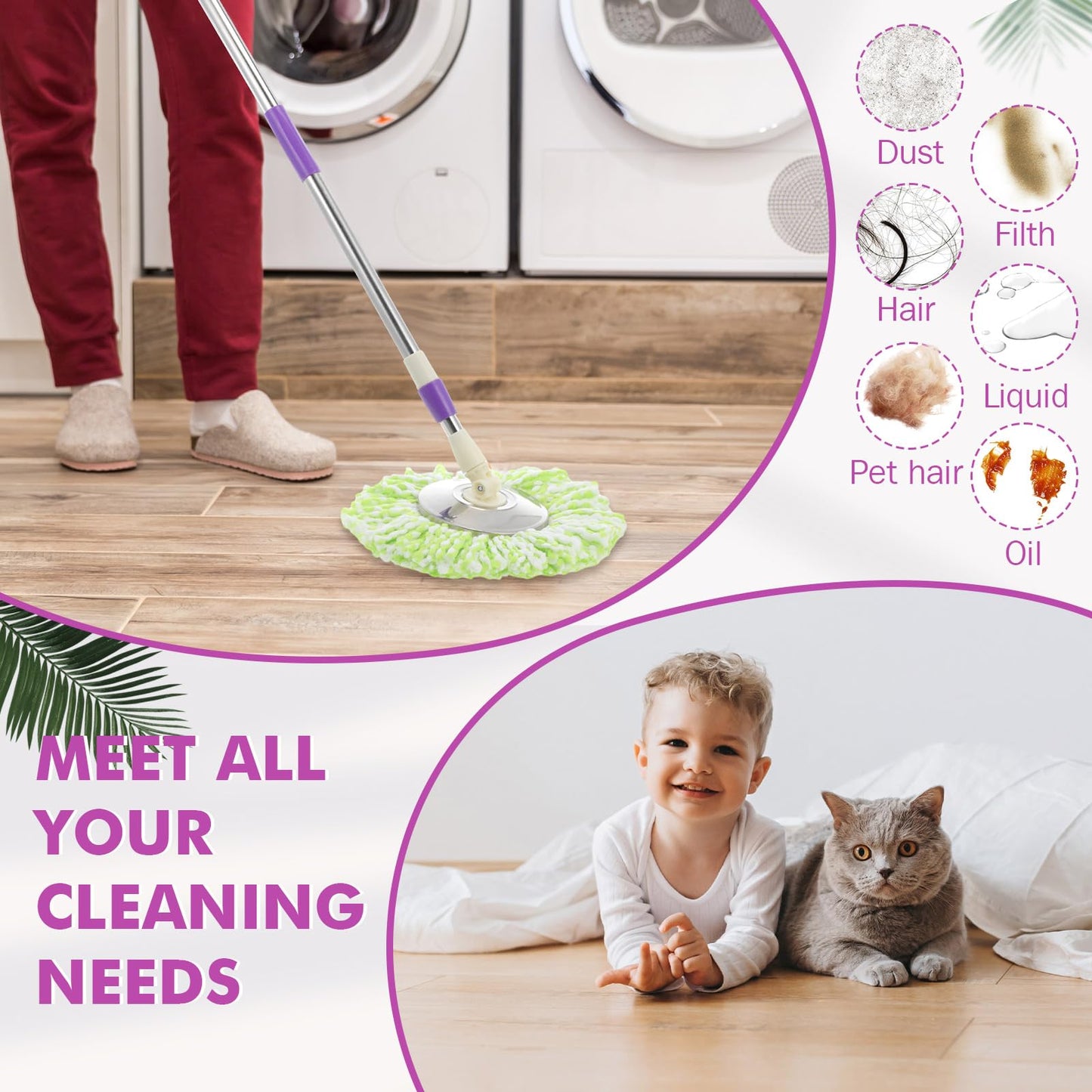 Shellwei 10 Pack Spin Mop Head Replacement Microfiber Head Refills 360° Spin Mop Fit Soft Durable Machine Washable Suitable for Floor Home Office Cleaning (Multicolor)
