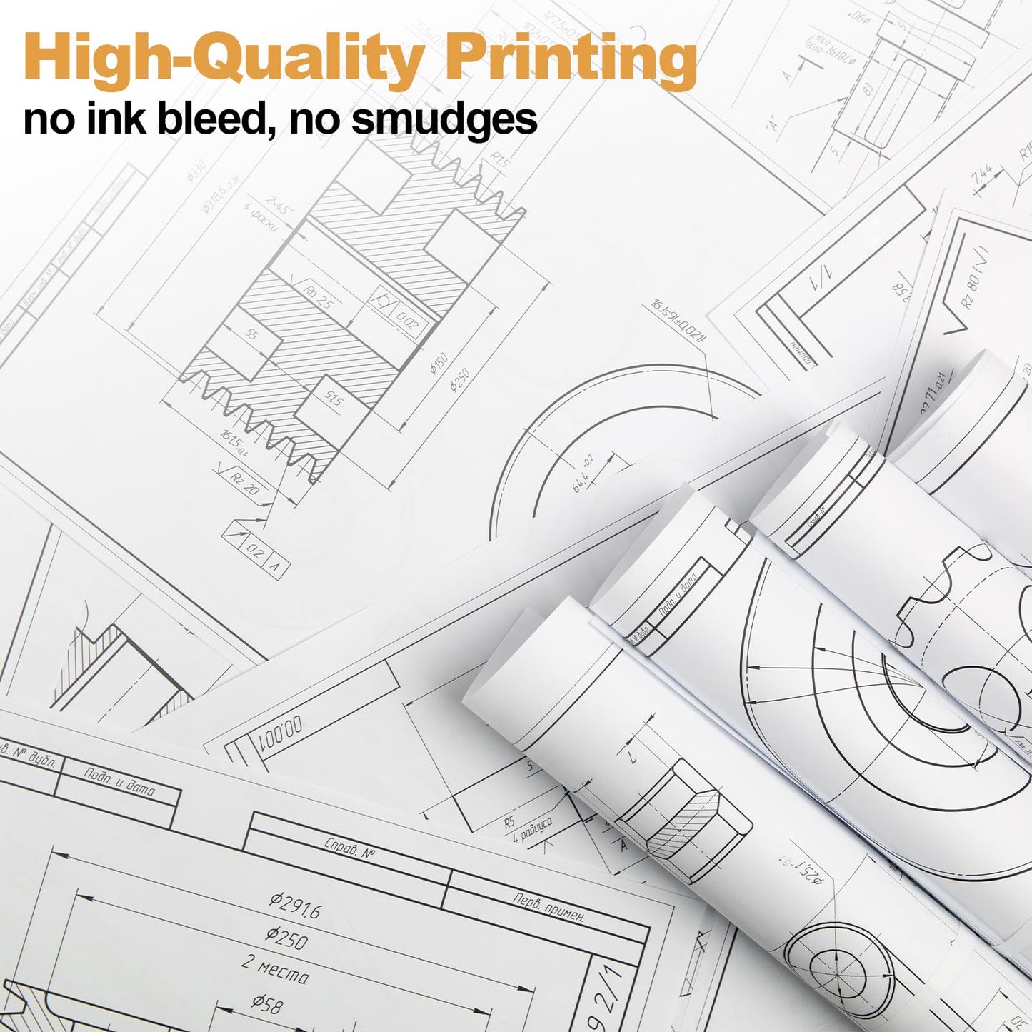 Wide Format Paper 24” x 150' CAD Rolls, 2 Rolls Plotter Paper on 2" Core for CAD Drawings, Engineering Plans, GIS Maps & Architectural Designs