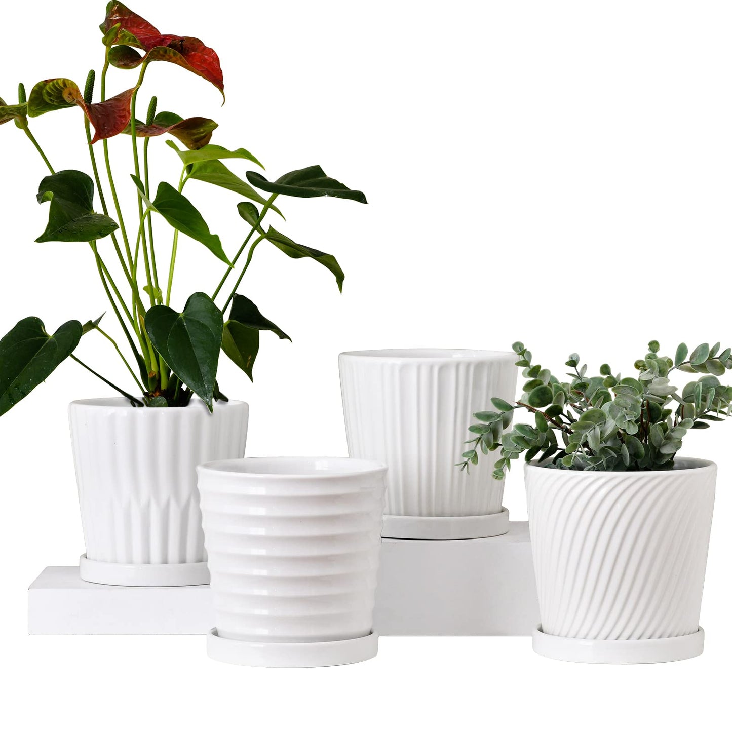 Plant Pots, 6 Inch Flower Pots for Plants,Ceramic Planter with Drainage Holes,Indoor Planter Pots with Saucer,Outdoor Garden Pots (Red/Yellow, 4 Pack) (White)