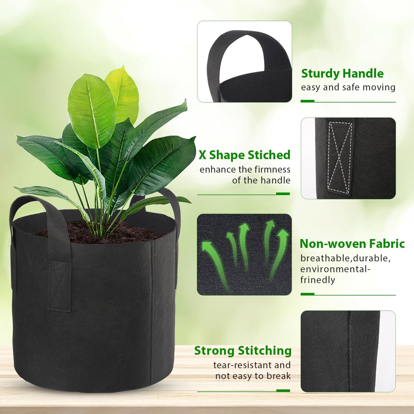 SYOURSELF 6 Pack Grow Bags 10 Gallon Fabric Pots,Thickened Nonwoven Grow Bag with Handles,Fabric Pots for Vegetable Flower Tomato Potato Garlic Indoor Outdoor Plants +6 Waterproof Garden Lables
