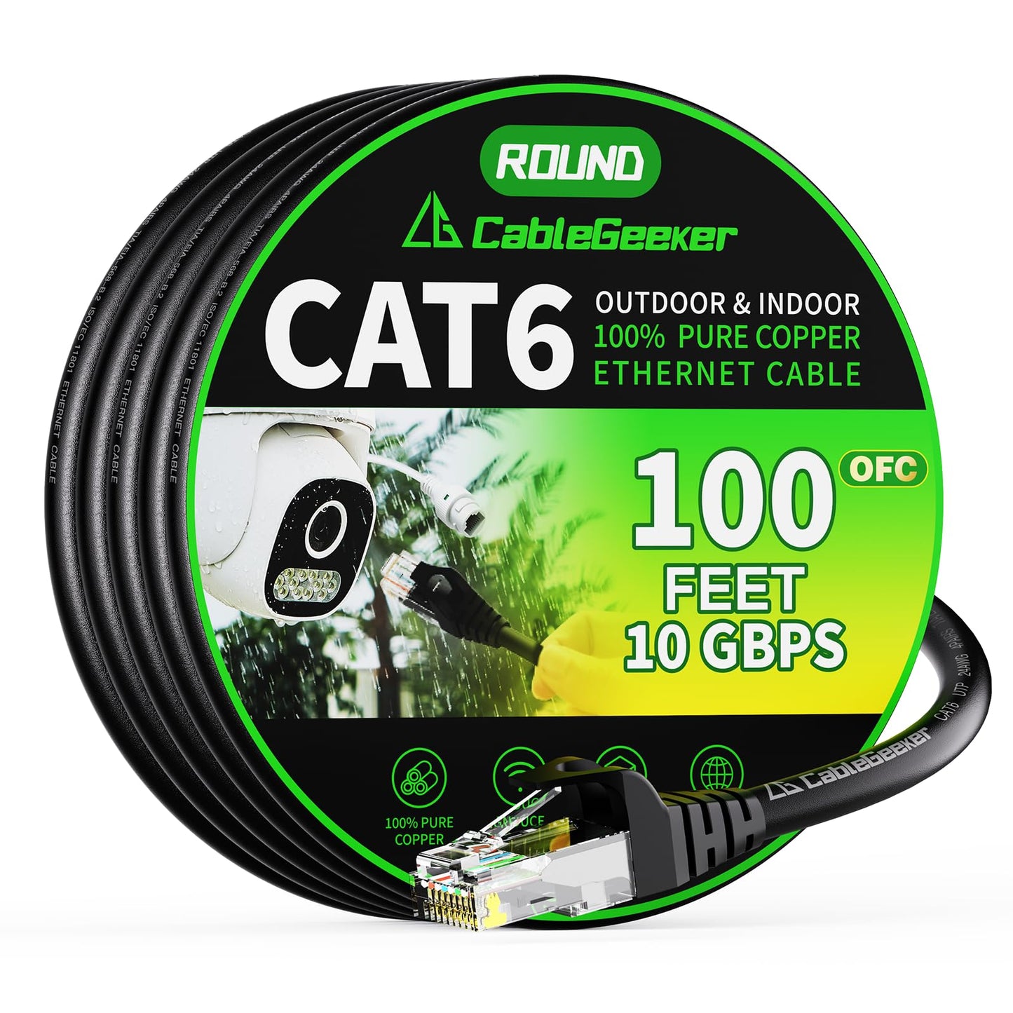 Cat 6 Ethernet Cable 100 ft, Outdoor High Speed 10Gbps 24AWG Pure Copper Cat5e/Cat5 Internet Network Cable, Cat6 Ethernet Patch Cable Long, PoE Computer LAN Cable for Router, Modem, PS5/4, Black