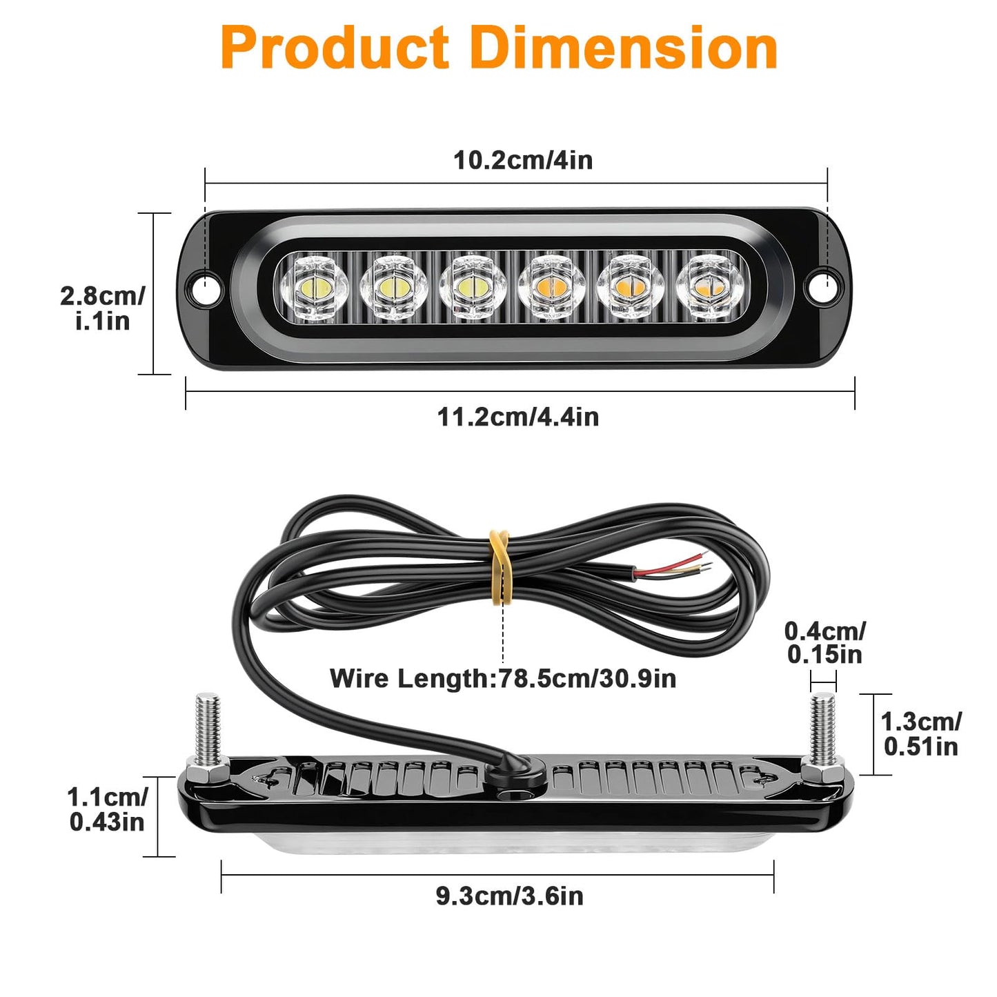 EEEKit LED Emergency Strobe Lights, Universal 10Pack 6LED Strobe Warning Emergency Flashing Light Surface Mount Amber/White Emergency Warning Hazard Strobe Light Bar for Off Road Vehicle Truck ATV SUV