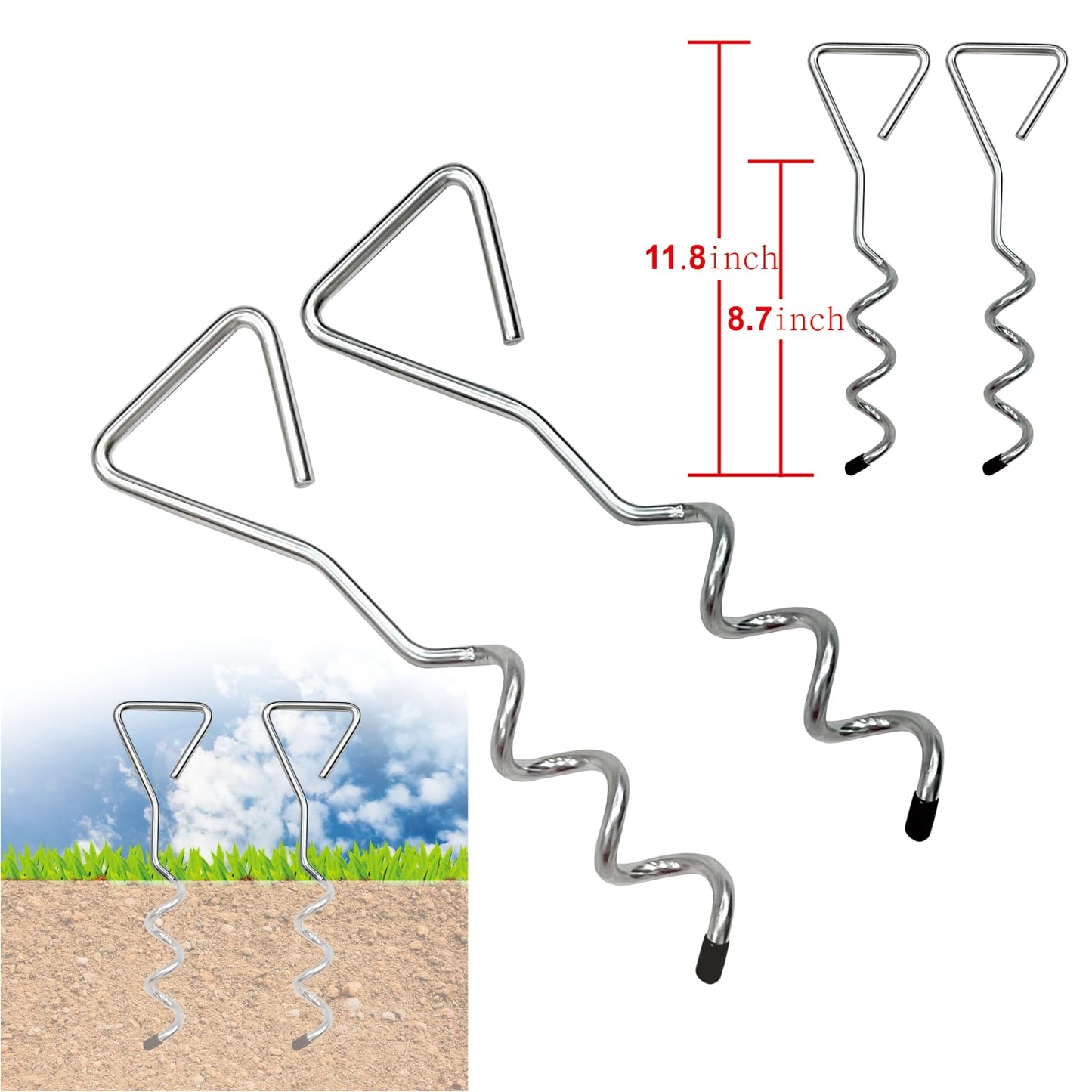 Dulepax RV Awning Tie Down Kit, Heavy Duty RV Awning Anchor Kit, Camper Awning Anchors Accessories Set, Include Shock Absorbing Spring, Spiral Stakes, Soft Loops, Pre-Assembled Thick Straps