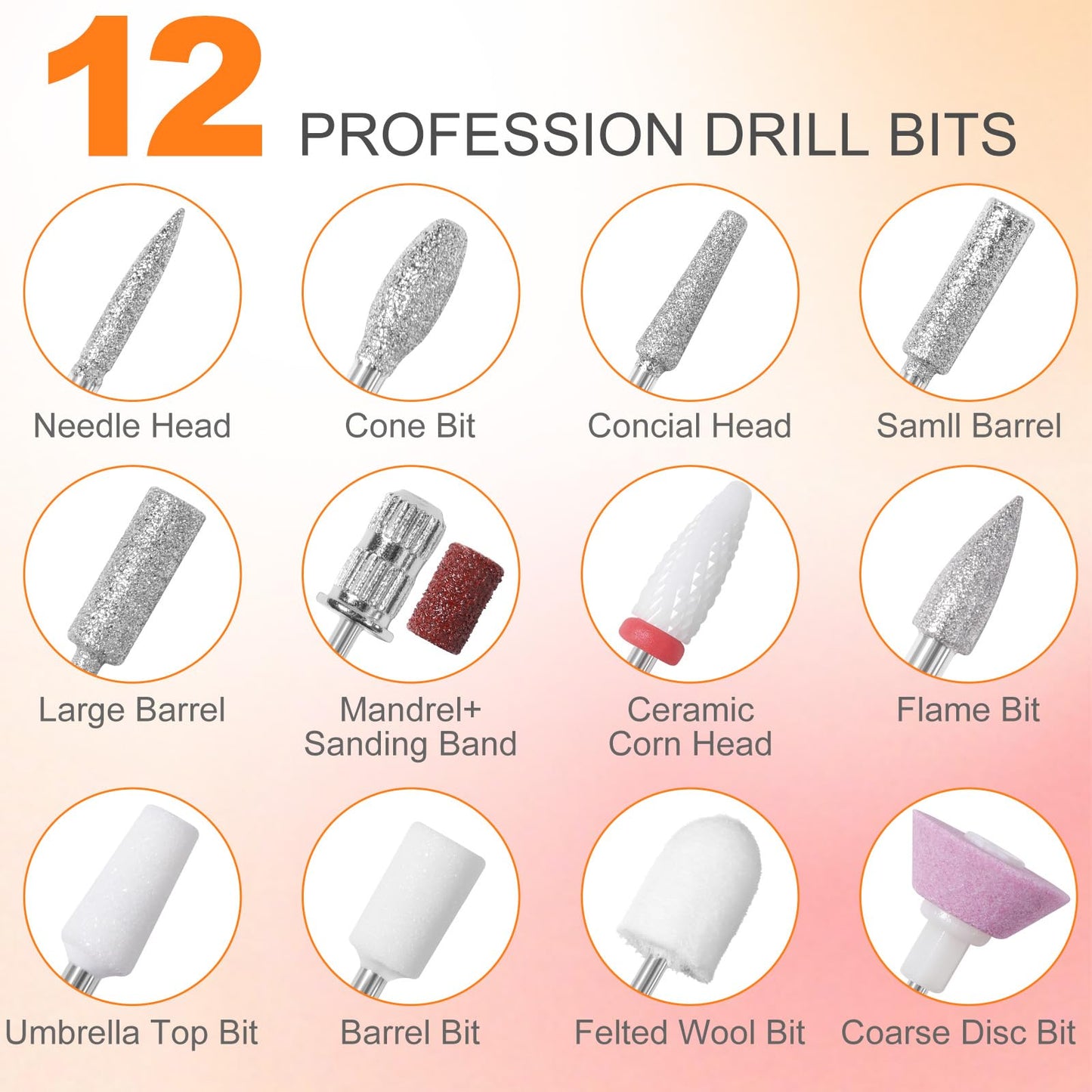 MEKK Nail Drill,Professional Electric Cordless Nail Drill for Gel Nails,Electric Nail File for Gel Nails 35000RPM,3000mAh E File,An-ti Shaking Efile (Orange)
