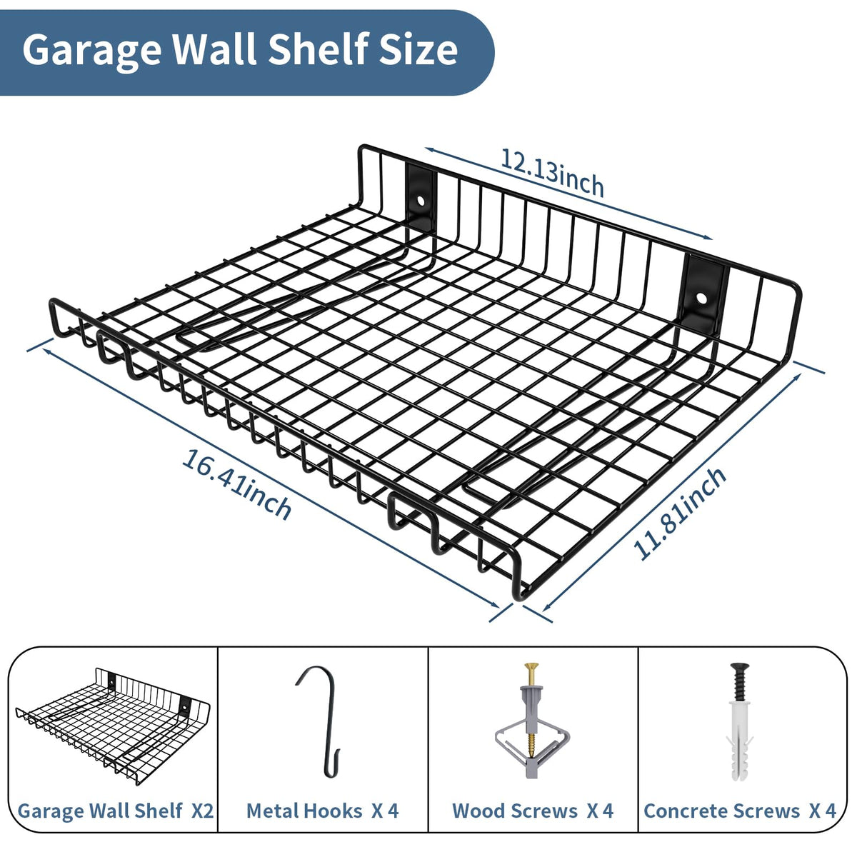 2 Pack Garage Wall Shelf,Wall Mounted Storage Shelves,Heavy Duty Metal Shelves for Room Wall, Loads 130 LBS Floating Shelf Mesh Storage Rack for Garage, Office, Basement, Cabinet and Kitchen