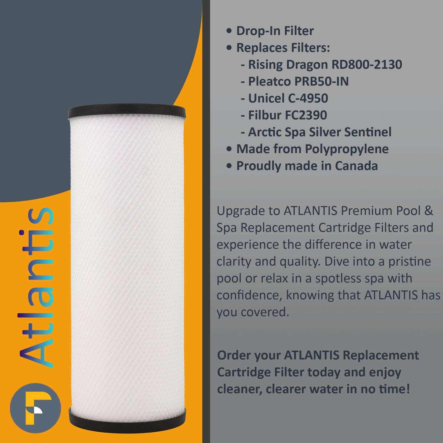 Atlantis Drop in Premium Pool/Spa Filter for Arctic Spas (2008 & Prior) RD800-2130, Pleatco PRB50-IN, Unicel C-4950, Filbur FC-2390, J200 Series Filter, Guardian 413-212-02, 373045, 817-5000 Filter