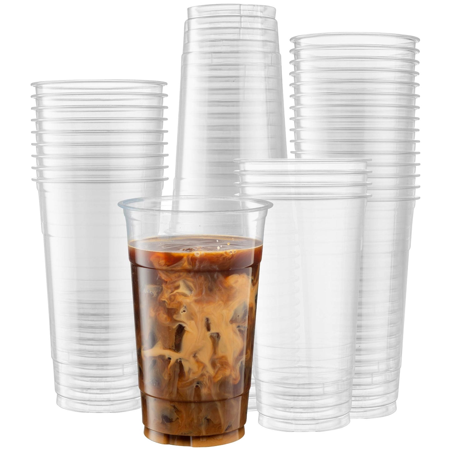 Crystal Clear PET Cups for Iced Coffee,Milkshake, Cold Drinks, Slush, Smoothy's, Slurpee, Ice cream, Dessert, Party's, Plastic Disposable Cups (50, 32 oz)