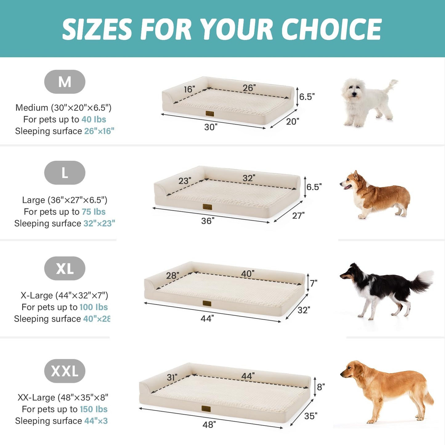 COZY KISS Orthopedic Dog Bed for Large Size Dog, XL Dogs Crate Bed, L Shaped Foam Anti-Slip Bottom Pet Cat Sofa with Washable Removable Cover, Suitable for Pet Up to 100 lbs, 44x32x7 inch, Beige