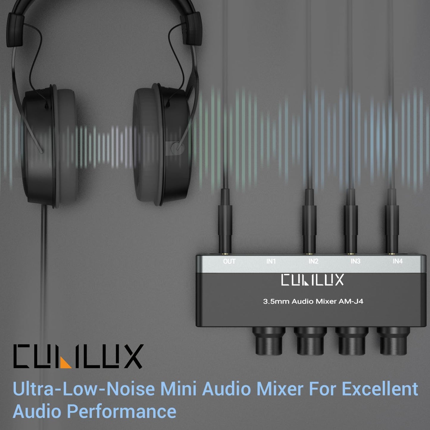 Cubilux 4-Channel 3.5mm Audio Mixer, Ultra-Low-Noise Mini Audio Mixer for Sub-Mixing, 1/8” 4 Channel Audio Switcher DC 5V, Suitable for Smartphone Audio System, Guitars, Bass, Keyboards