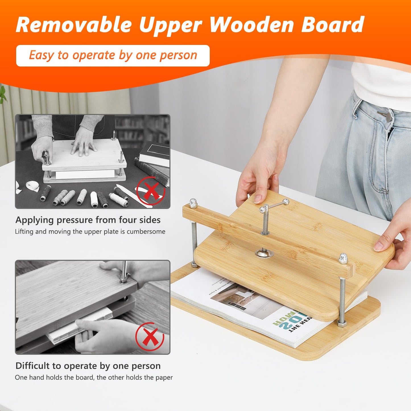 JFNoraiva Book Binding Kits, Bamboo Wood Book Press Suitable for Thin Books, 11 * 7.9 in Bookbinding Press for DIY Bookbinding, Books Repair, Handmade Crafts