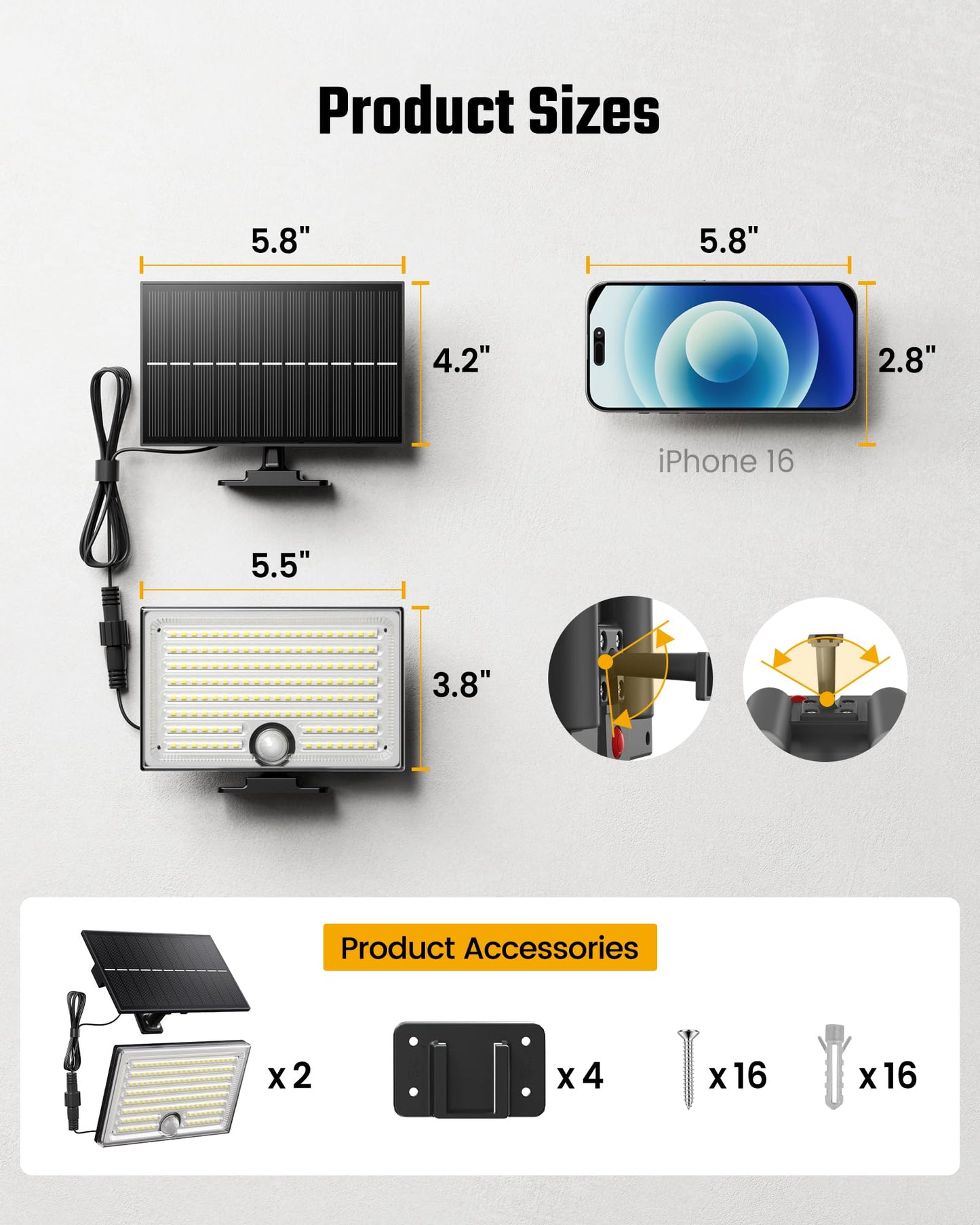 FIONSUN 2 Pack Mini Solar Lights Outdoor with Motion Sensor, Dusk to Dawn Solar Flood Lights, 170 LED Solar Panel Lights Waterproof, 3 Modes Solar Shed Lights for Outside Patio Garden Garage Yard