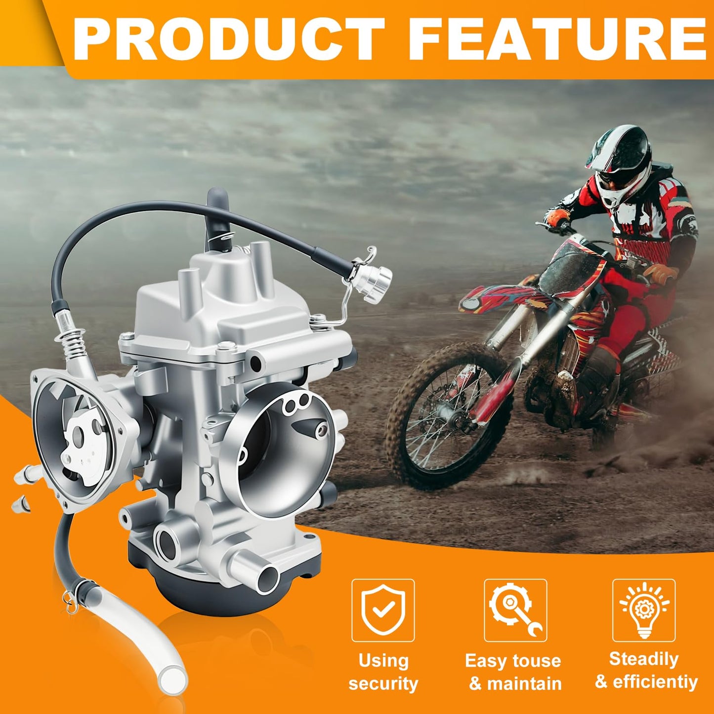 Carburetor for Yamaha 400 450 250 350 Kodiak Big Bear Grizzly Wolverine 2000-2014 YFM400 450 4X4 4WD ATV Carb Kit (Come with Starter Solenoid Relay, Cleaning Tools and Fuel Filter)