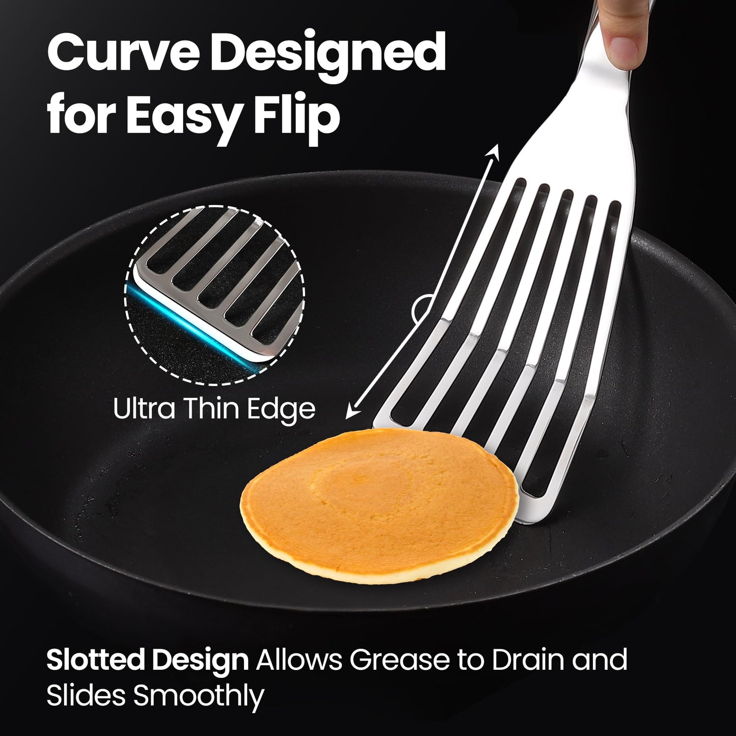Fish Spatula Stainless Steel Combo, 1 Large Fish Turner Spatula + 1 Small Griddle Spatula, Metal Spatula for Kitchen Use, Slotted Spatulas, Frying Spatula with Thin Edge Ideal for Turning & Flipping