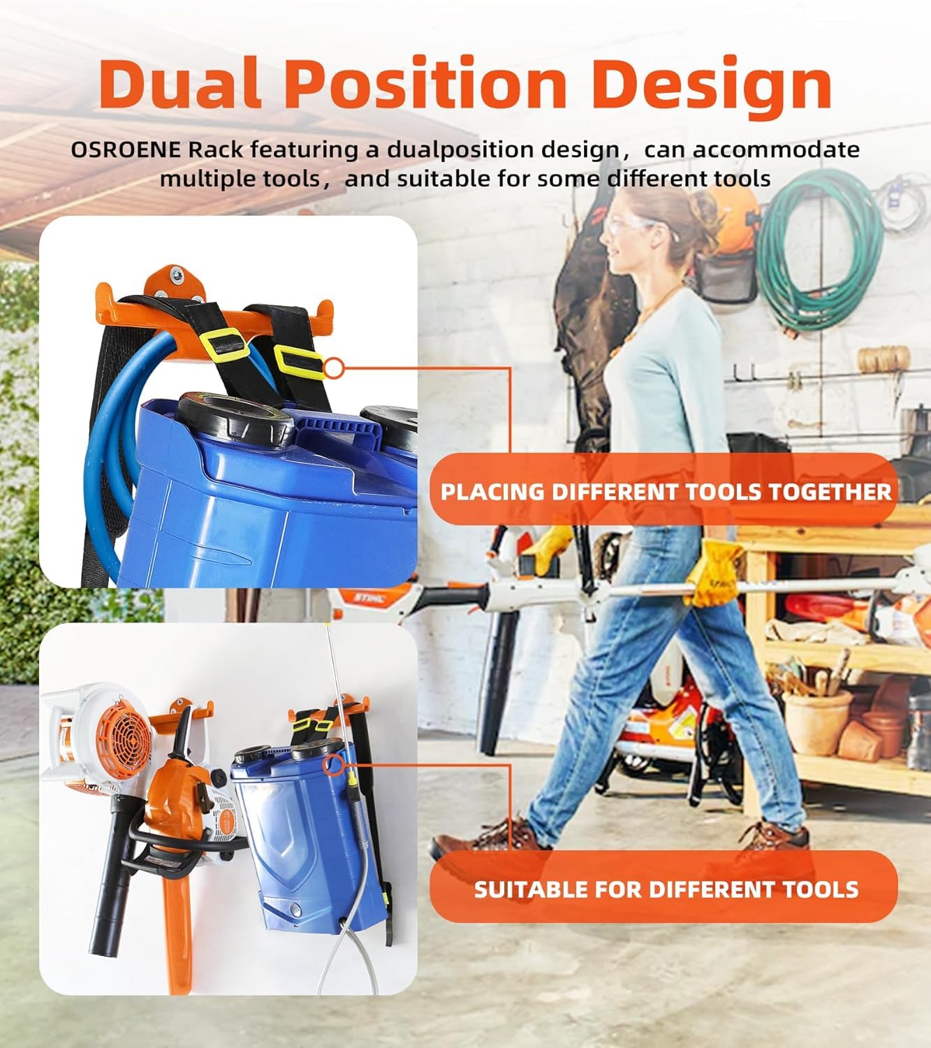 OSROENE Backpack Leaf Blower Hanger, 2 Pack Backpack Sprayer Wall Mount, Heary Duty Chainsaw Wall Mount Stand Accessories Garage Organization Storage