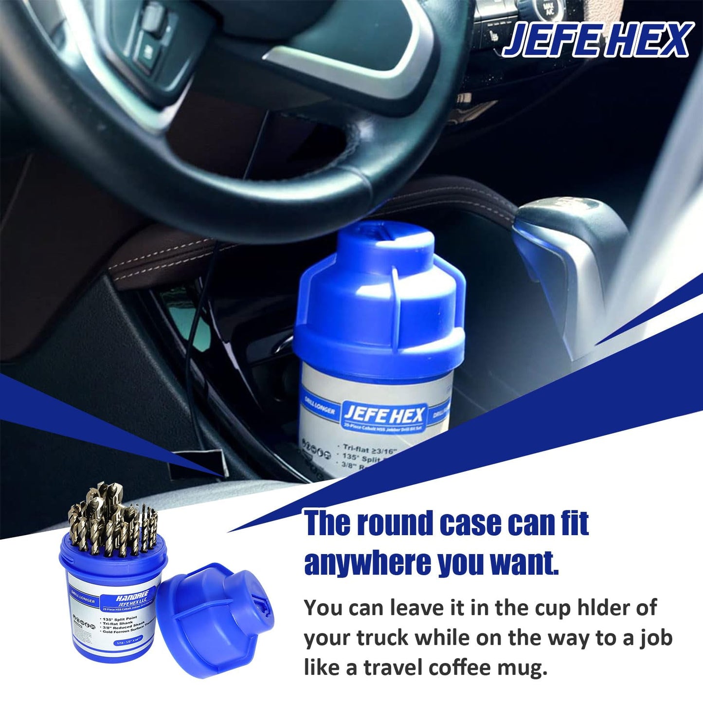 JEFE HEX 29 PCS M35 Cobalt Drill Bit Set, HSS Twist Jobber Drill Bits with 135 Degrees Split Point and Three-Flat Shank, 3/8” Reduced Shank, Gold Oxide Metal Drill Bits Set (1/16” - 1/2” x 1/64”)