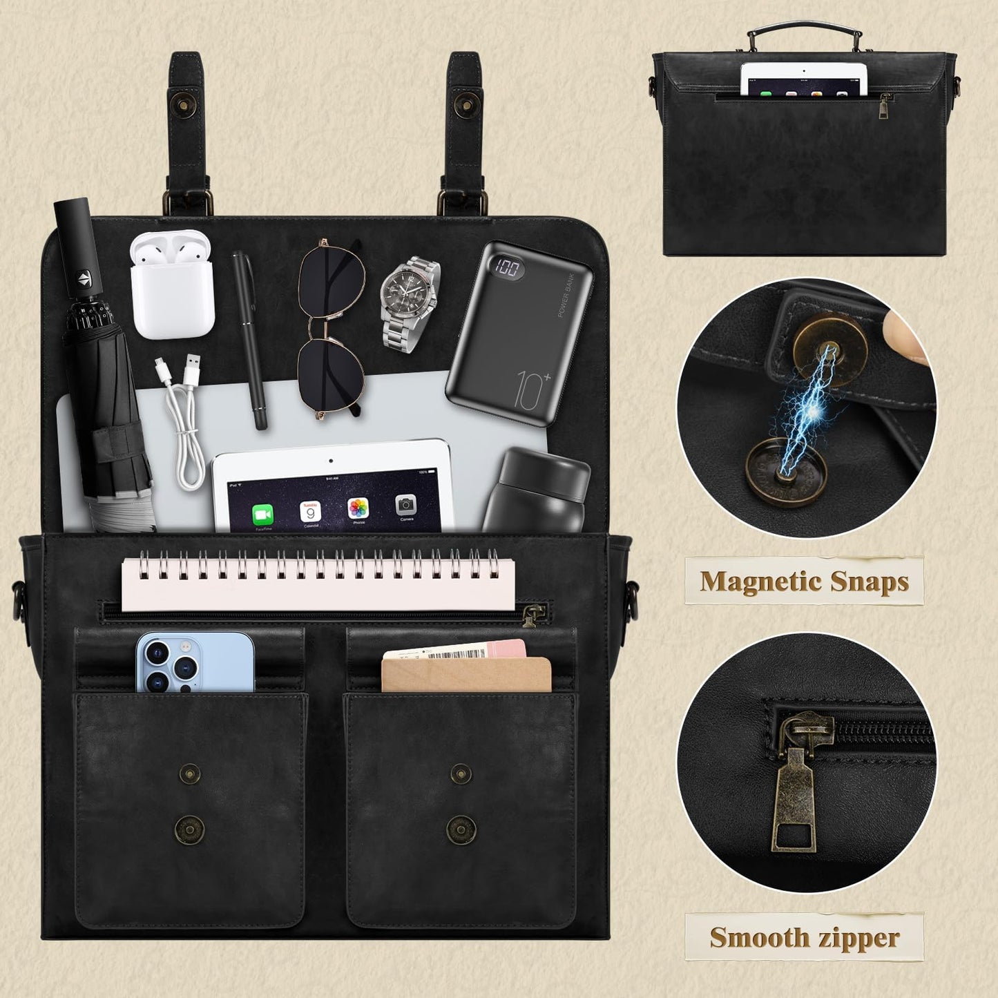 Vintage Messenger Bag Men 15.6 Inch Waterproof Laptop Bag Leather Briefcase for Men Computer Bag for Office Satchel