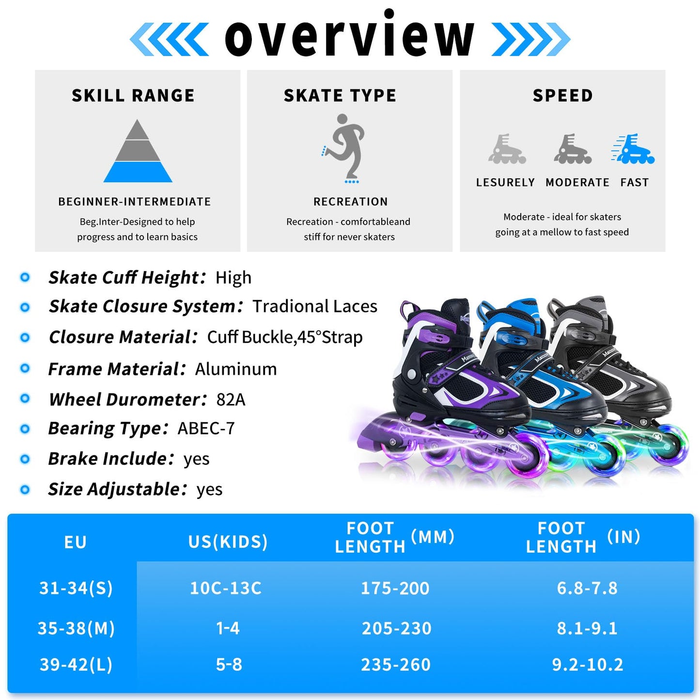 Boys Inline Skates for Kids with Light up Wheels,Flashing Beginner Roller Skates Blades Toddler and Girls Size 1-4