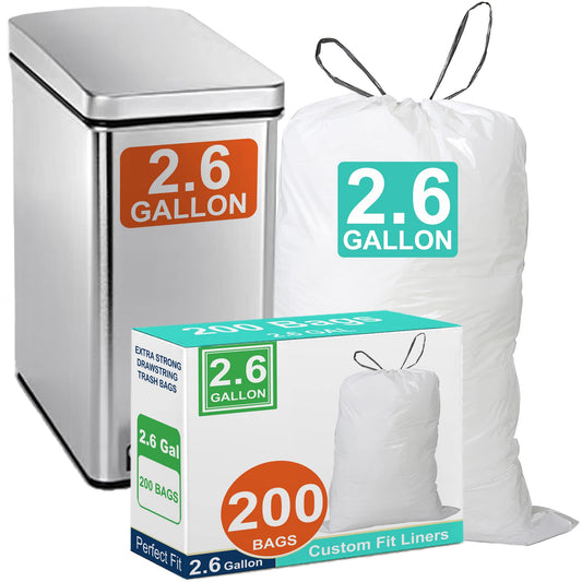 2.6 Gallon 200 Count Heavy Duty Trash Bags | Reinforced Drawstring Garbage Liners Tear & Leak Resistant PERFECT FIT & GRAND SAVE!