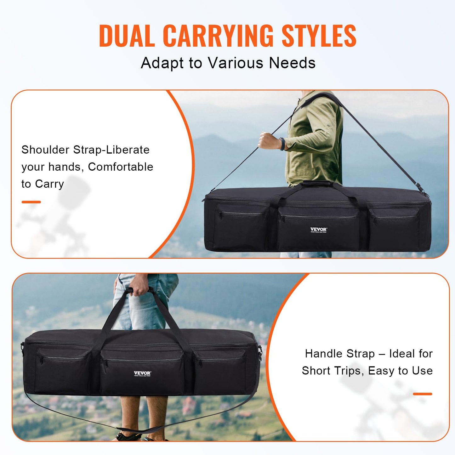 VEVOR Telescope Case, 30”, Telescope Storage Bag with Fixed Buckles, Multi-Pocket & Detachable Divider, Shock-Absorbent Telescope Travel Carrying Case for Optical Tube & Tripod, Counterweight Pocket