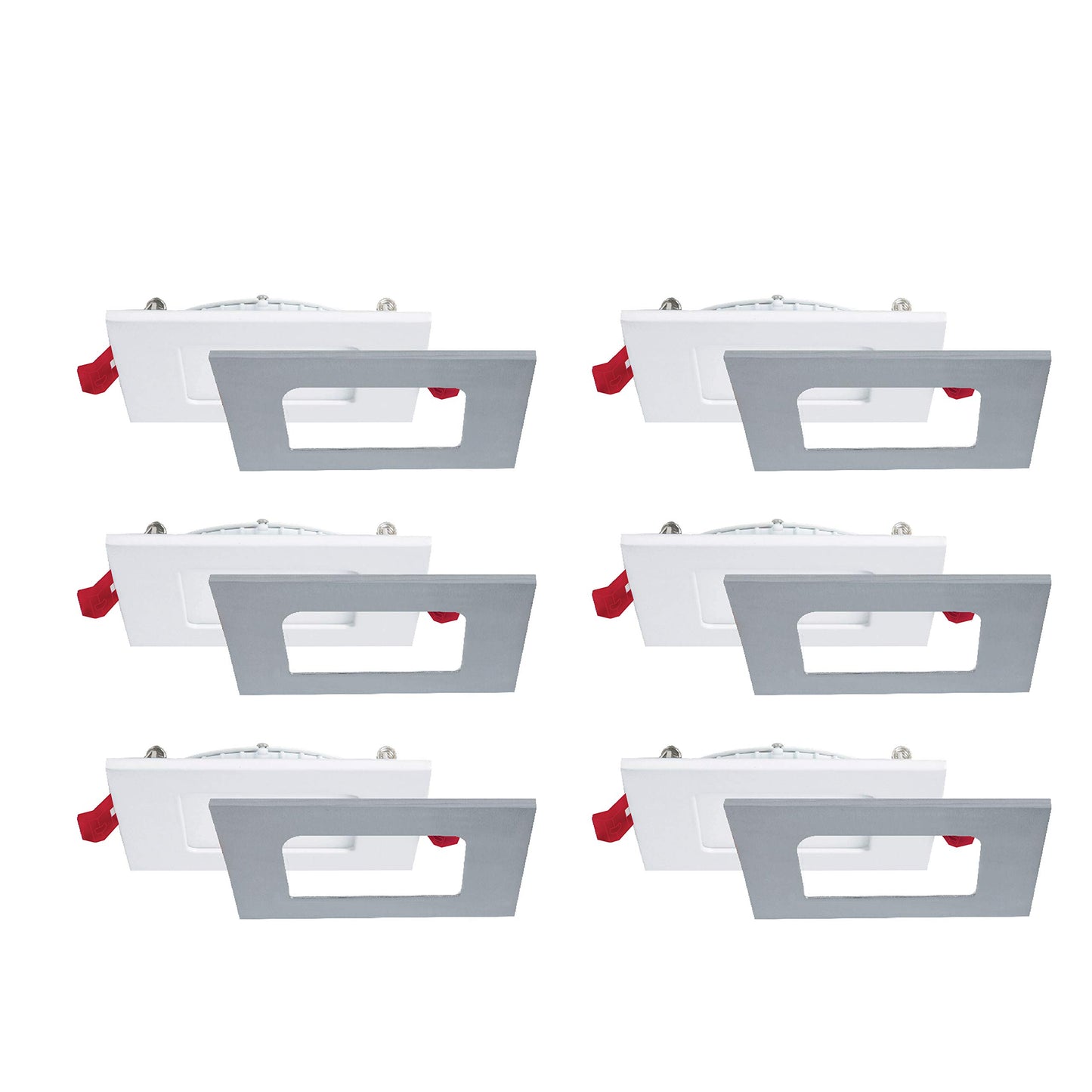 Nadair Indoor - Outdoor 4’’ LED Recessed Ultra Slim Lights, 6-Pack, IC Rated, Dimmable, 12W=80W, 900 Lumens, Large Junction Box, 3 Color Setting, 3000K,4000K,5000K, Square