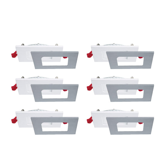 Nadair Indoor - Outdoor 4’’ LED Recessed Ultra Slim Lights, 6-Pack, IC Rated, Dimmable, 12W=80W, 900 Lumens, Large Junction Box, 3 Color Setting, 3000K,4000K,5000K, Square