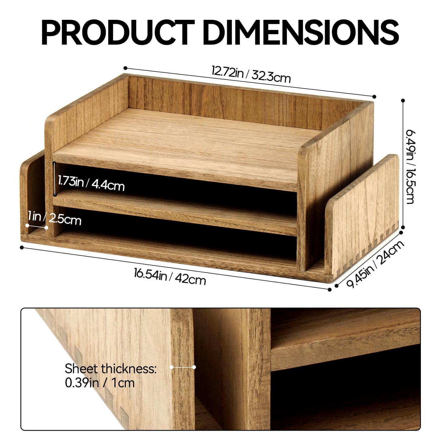 Kirigen Wood Desk Organizer 5 Trays - Desktop Document Letter Tray for Folders, Mail,File -Nature 3-Tier Office Mail Sorter Organizer Rack/Telephone Stand/Document Holder Dark Brown(2TP-DBR)