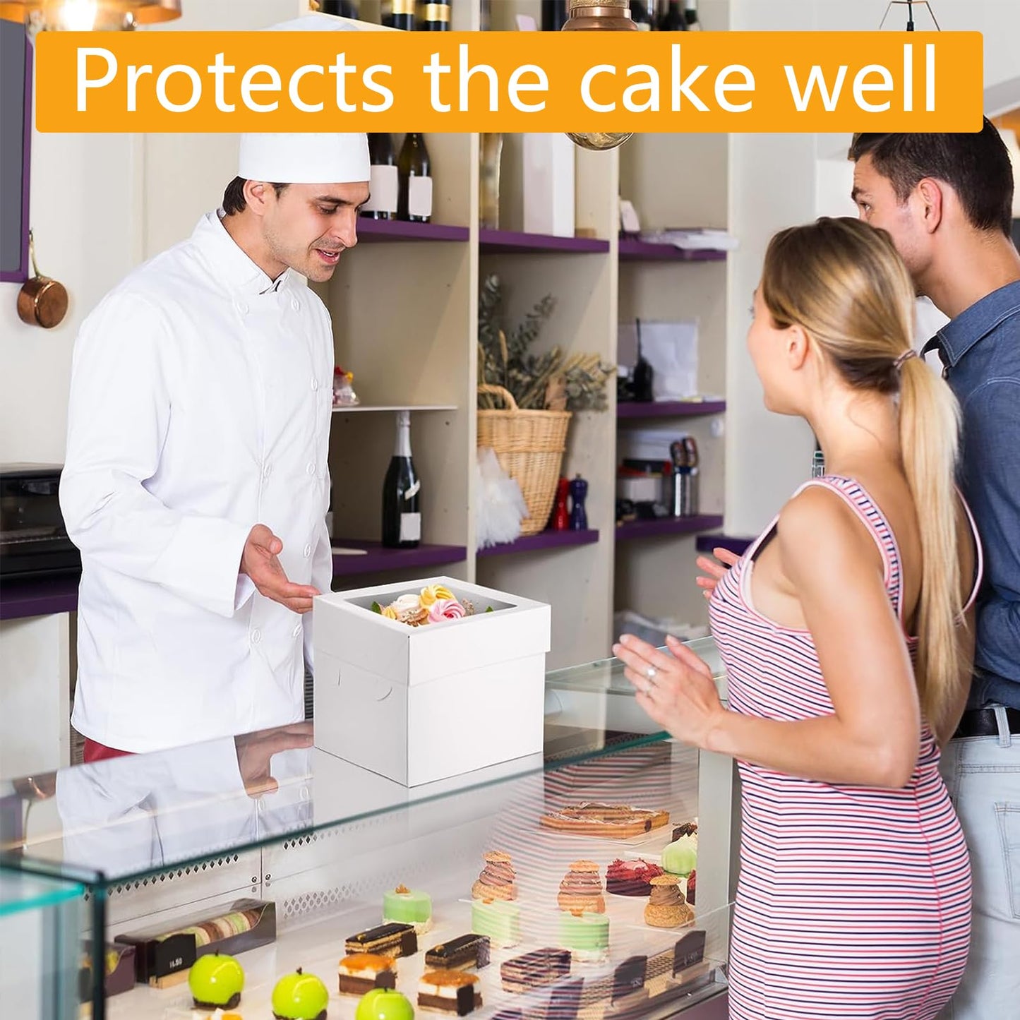 40 Pcs 10x10x8 Inch Cake Boxes with Cake Boards Set (20 Boxes and 20 Boards) White Tall Bakery Boxes Disposable Cake Storage Container Baking Boxes with Window for Tier Cakes Pie Pastry