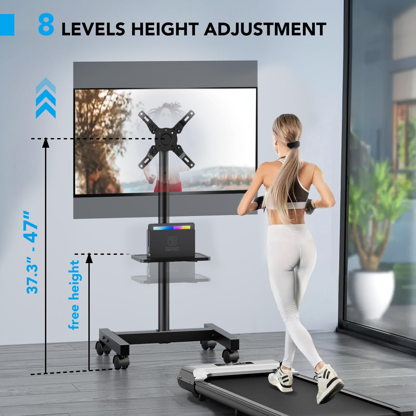 Mobile TV Floor Stand for 13-50 inch LCD LED Flat/Curved Panel Screen TVs up to 77 lbs, Height Adjustable TV Stand Mount with Tilt VESA 200x200, Portable TV Stand with Shelf AX2007TBM