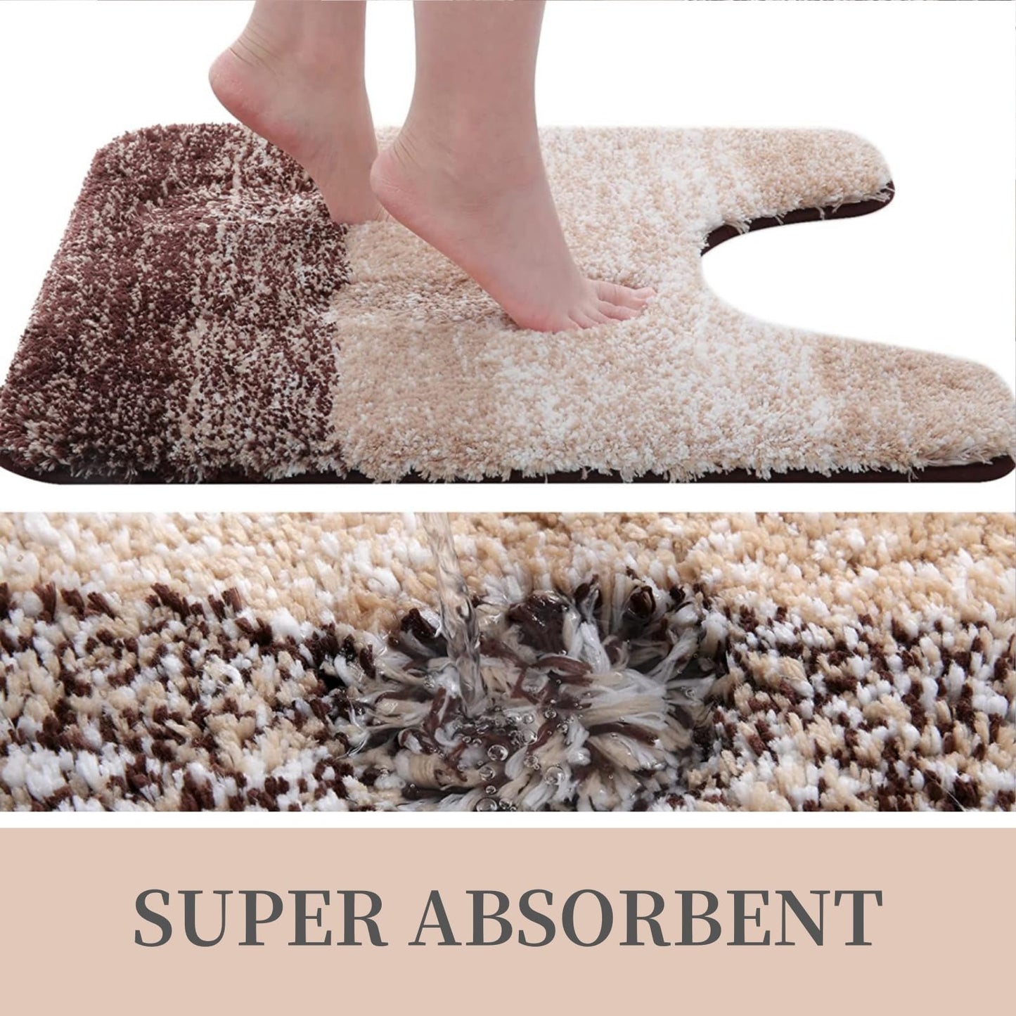OLANLY Luxury Bathroom Mat Set 2 Piece, Soft Microfiber Absorbent Bath Mat and U-Shaped Contour Toilet Mat, Non-Slip Bathroom Rug Set, Machine Wash, Bath Mats for Bathroom, (24"x16"+24"x20", Brown)