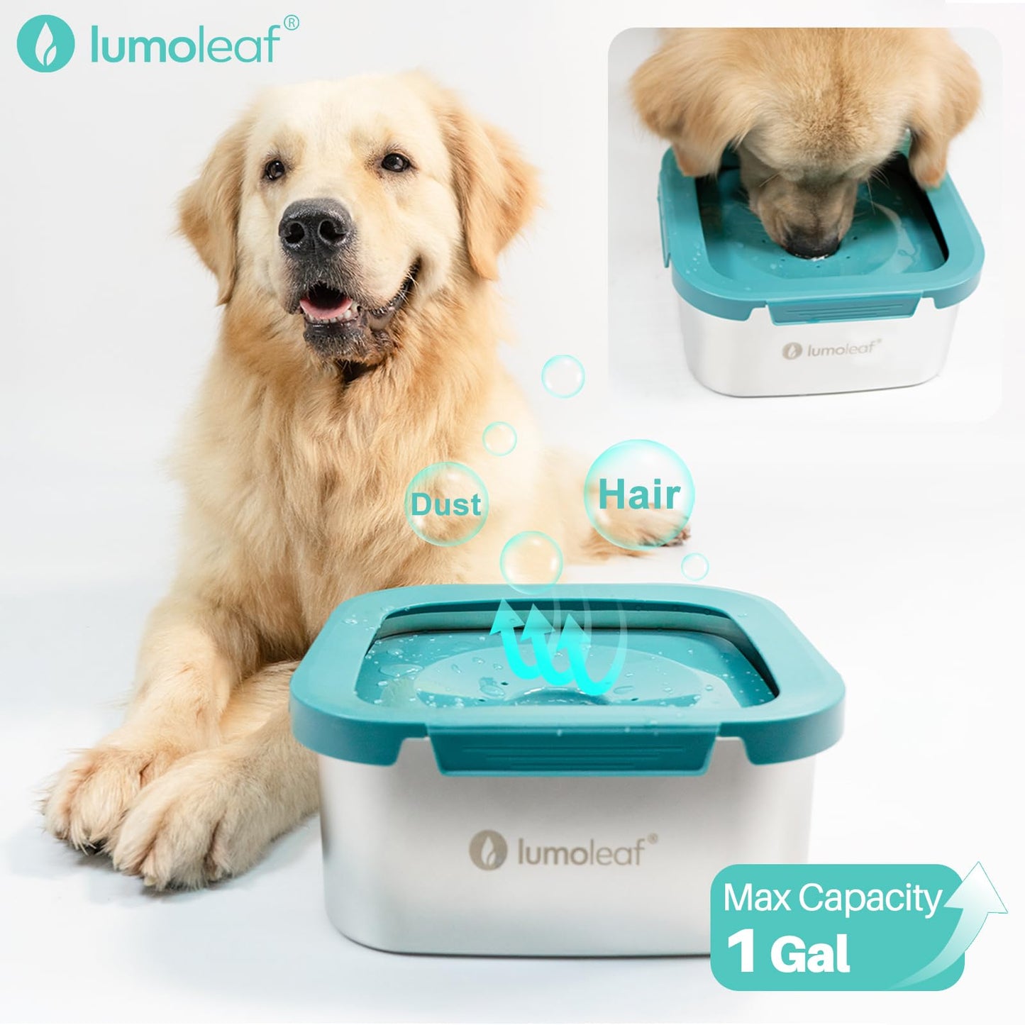 LumoLeaf Dog Water Bowl, Splash-Free Pet Slow Water Feeder Bowl, No Spill Dog Bowl, Vehicle Carried Water Bowl for Dogs Cats Pets (4L Blue)