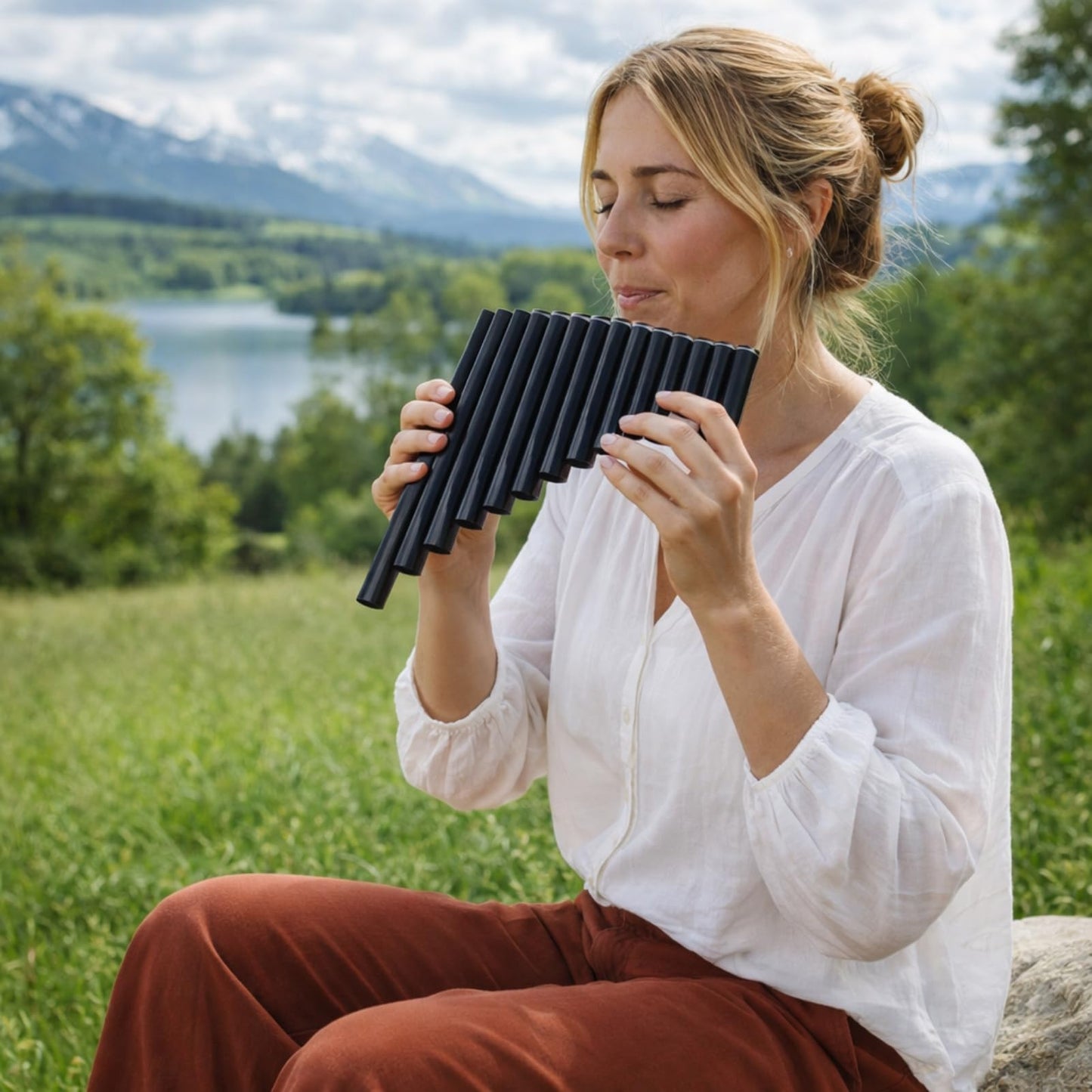 Pan Flute 16 Pipes C Key ABS for Beginners Kids Adults Students Teachers with Carry Bag and Manual (Black)
