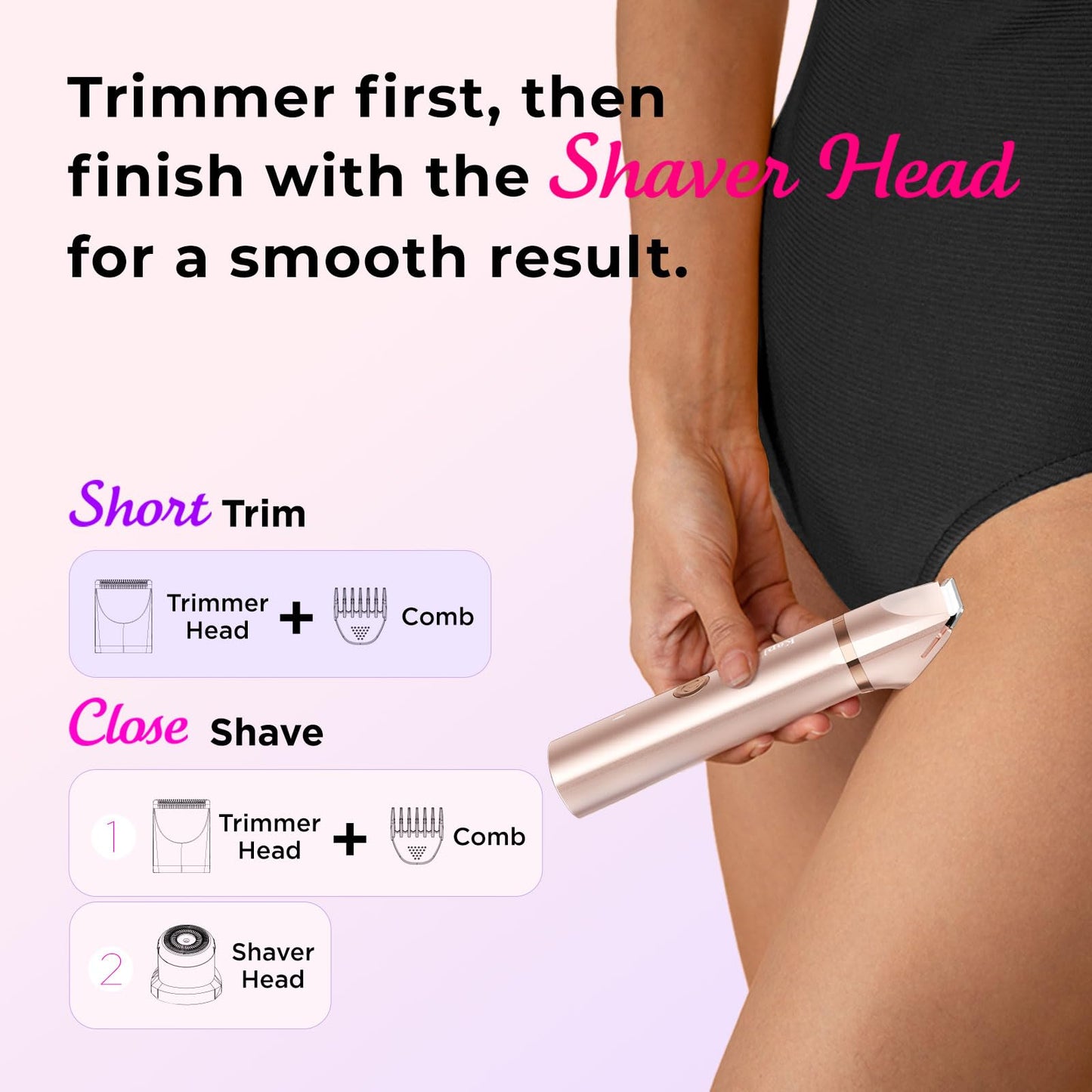 Bikini Trimmer for Women Pubic Hair: Eletctric Razors for Women - Rechargeable Eletctric Shaver - IPX7 Waterproof Bikini Trimmer for Underarm Leg Arm Body (Rose Gold)