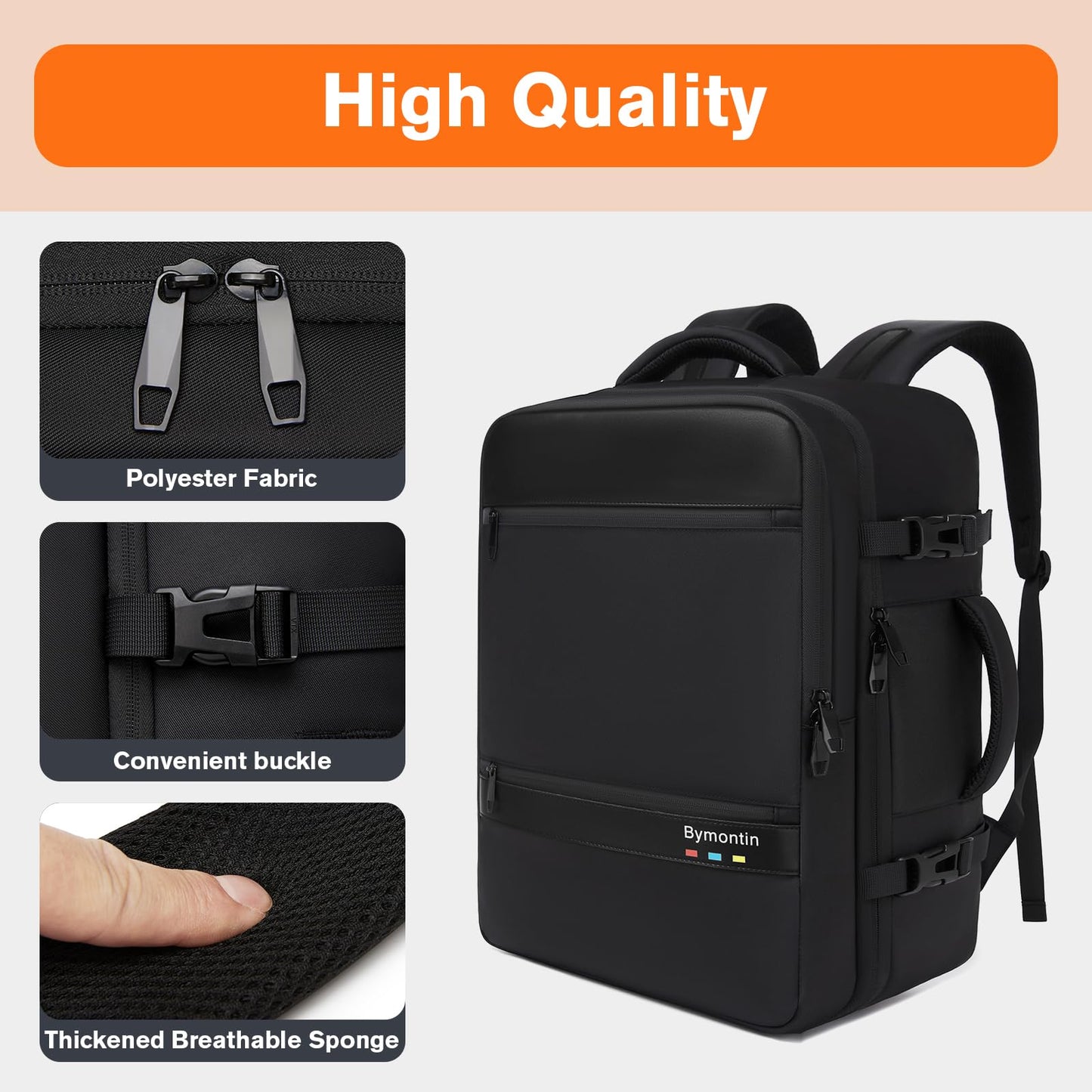 Bymontin Practical Laptop Backpack, Next-Gen Bag for School Work Leisure & Travel, Luggage-Style Fashional Pack (All Black, XL (8x12.8x18.5))