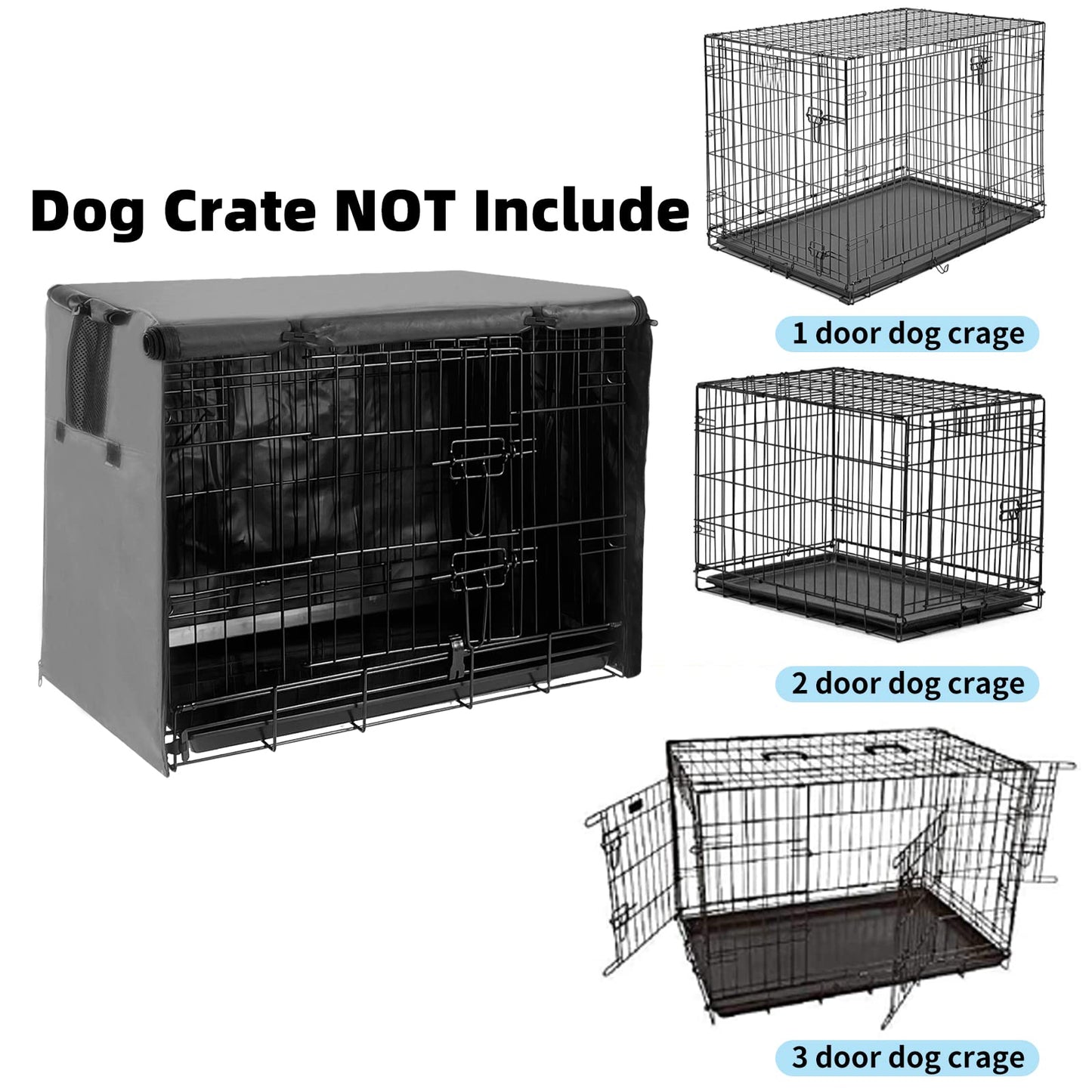 Dog Crate Cover 48 inch, Large Dog Kennel Cover for Cages with1 2 3 Doors, Waterproof 600D Oxford Fabric Privacy Cover Indoor/Outdoor Gray (Only Cover)