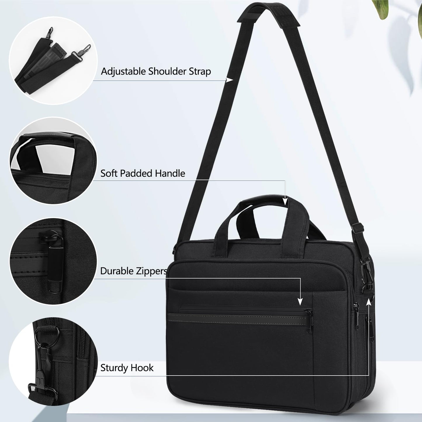 Laptop Bag 15.6 Inch Waterproof Computer Messenger Bag Expandable Briefcase for Men Women Laptop Carrying Case for Travel College Business,Black