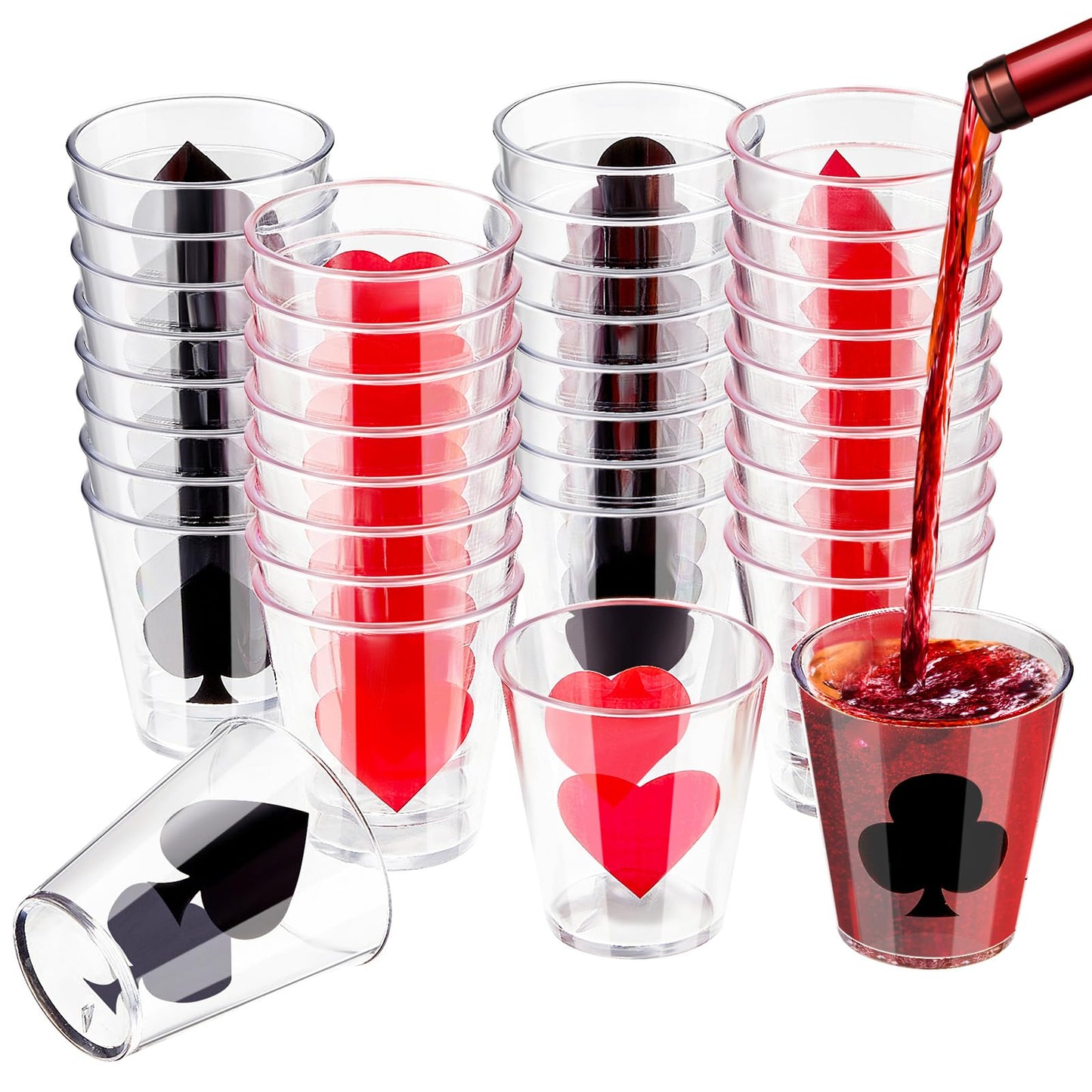 Zubebe 36 Pcs 2 oz Casino Shot Glasses Plastic Casino Cups Poker Shot Glasses for Las Vegas Themed Party Supplies Poker Night Decoration Game Favors