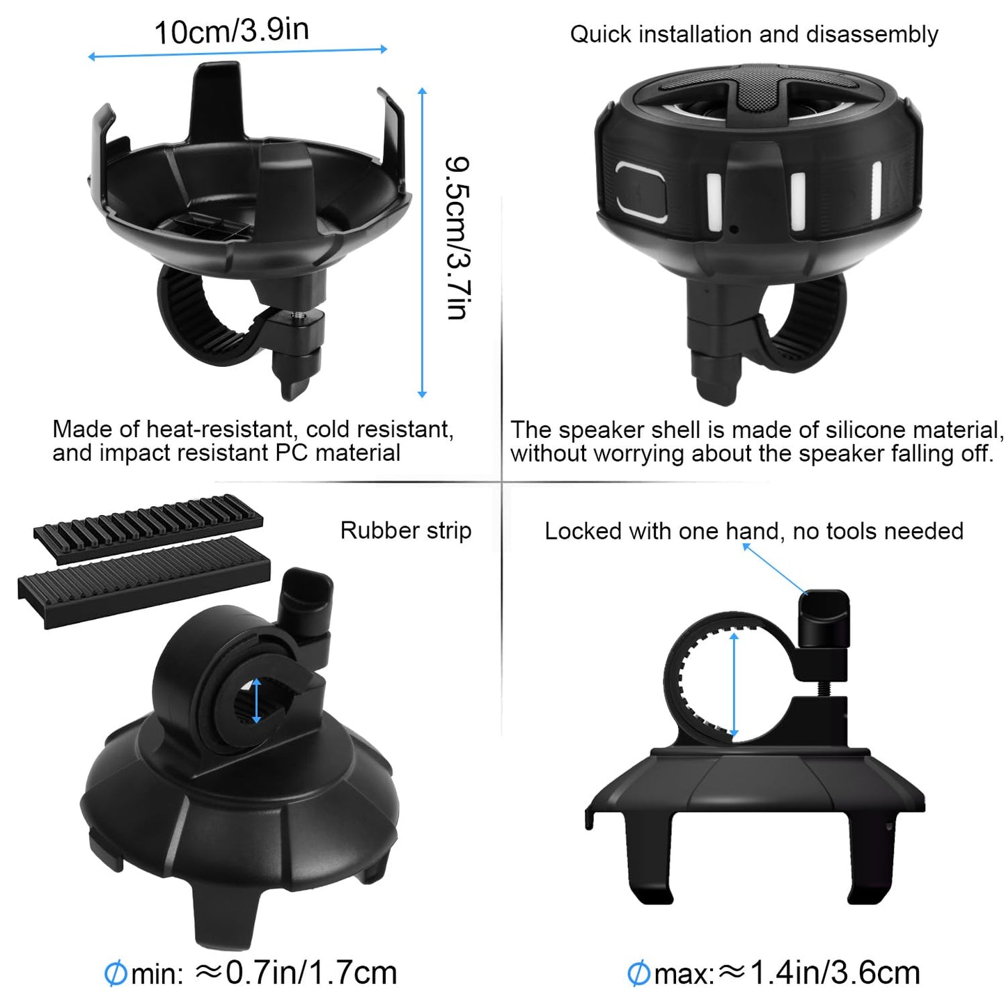 Upgraded, Pro Bike Speaker, with Pro Handlebar Mount, Bluetooth V5.4, IPX7 Waterproof, Silicone Case, Broadcast Navigation,10W Bassup, 15-24H Playtime, Hook, Bicycle, Motorcycle, Bike Accessories